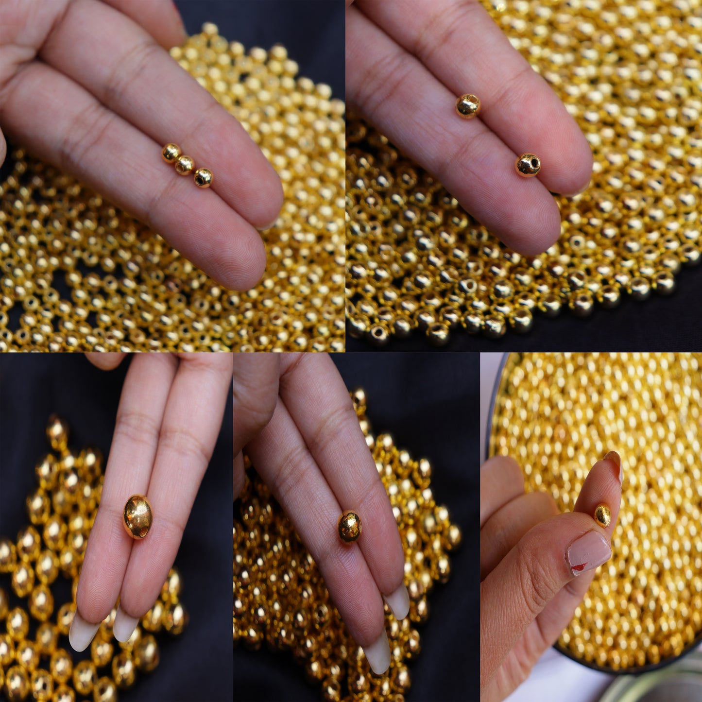 Golden beads combo of 5 different size / 4mm, 5mm, 6mm, 8mm and 10mm/ Pack include 2500pcs (500pcs of each size)