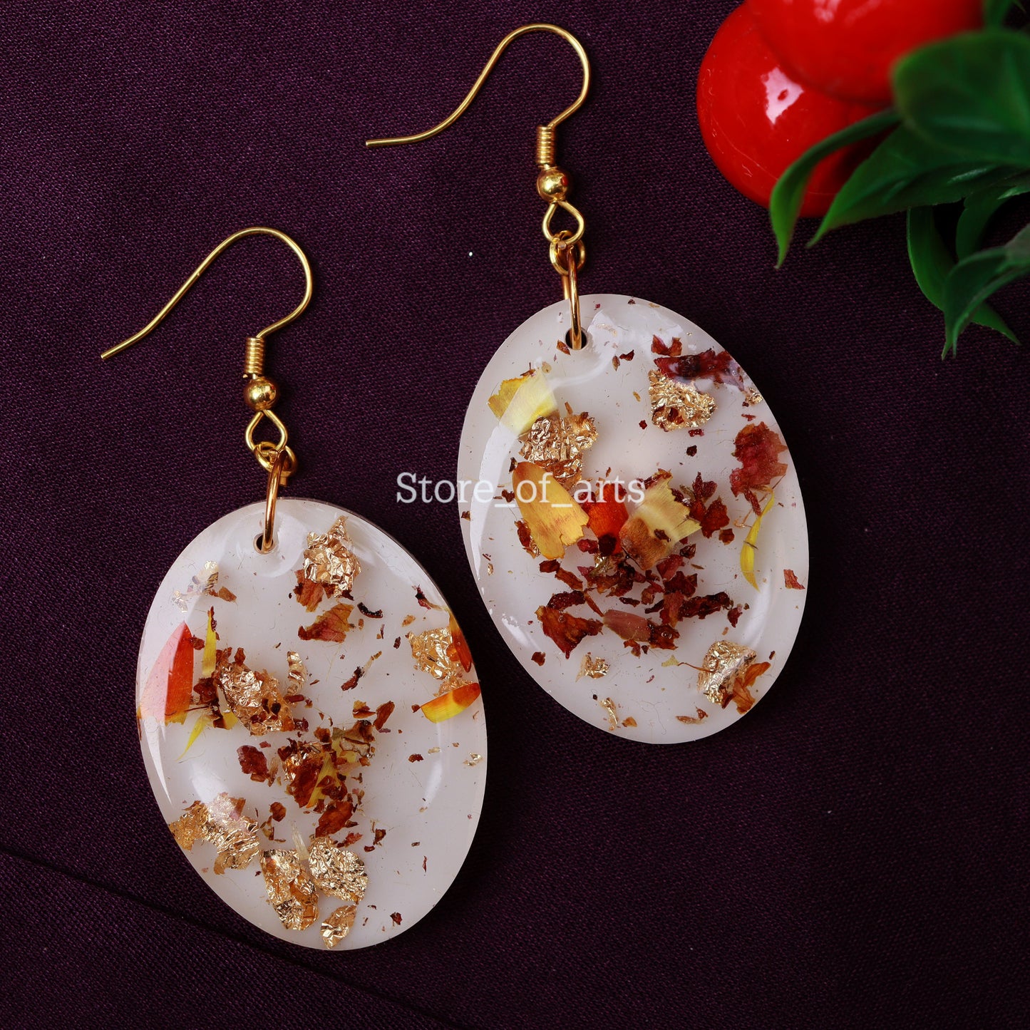 Double layered Oval shape Natural flowers preserved Handmade Earring for women/ girls