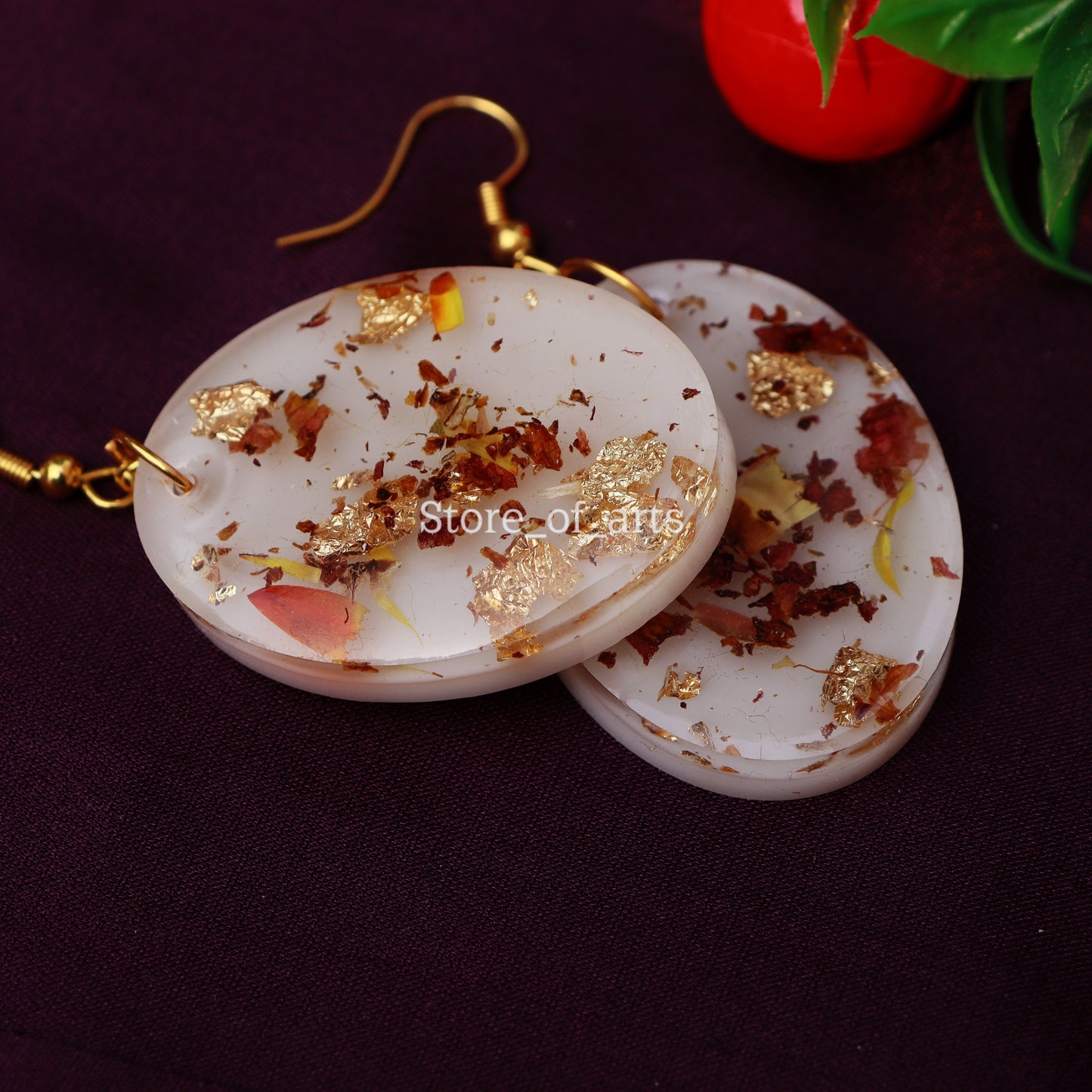 Double layered Oval shape Natural flowers preserved Handmade Earring for women/ girls