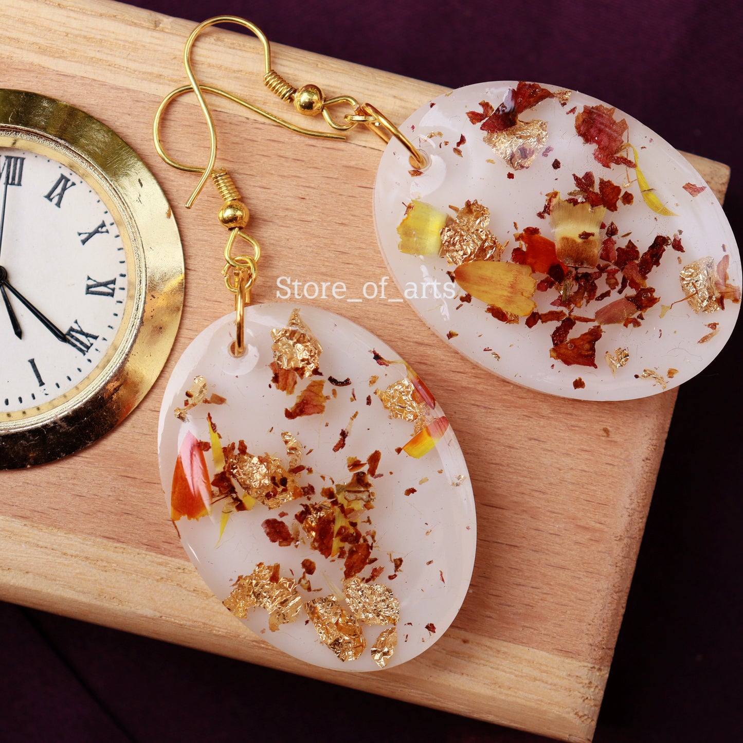 Double layered Oval shape Natural flowers preserved Handmade Earring for women/ girls
