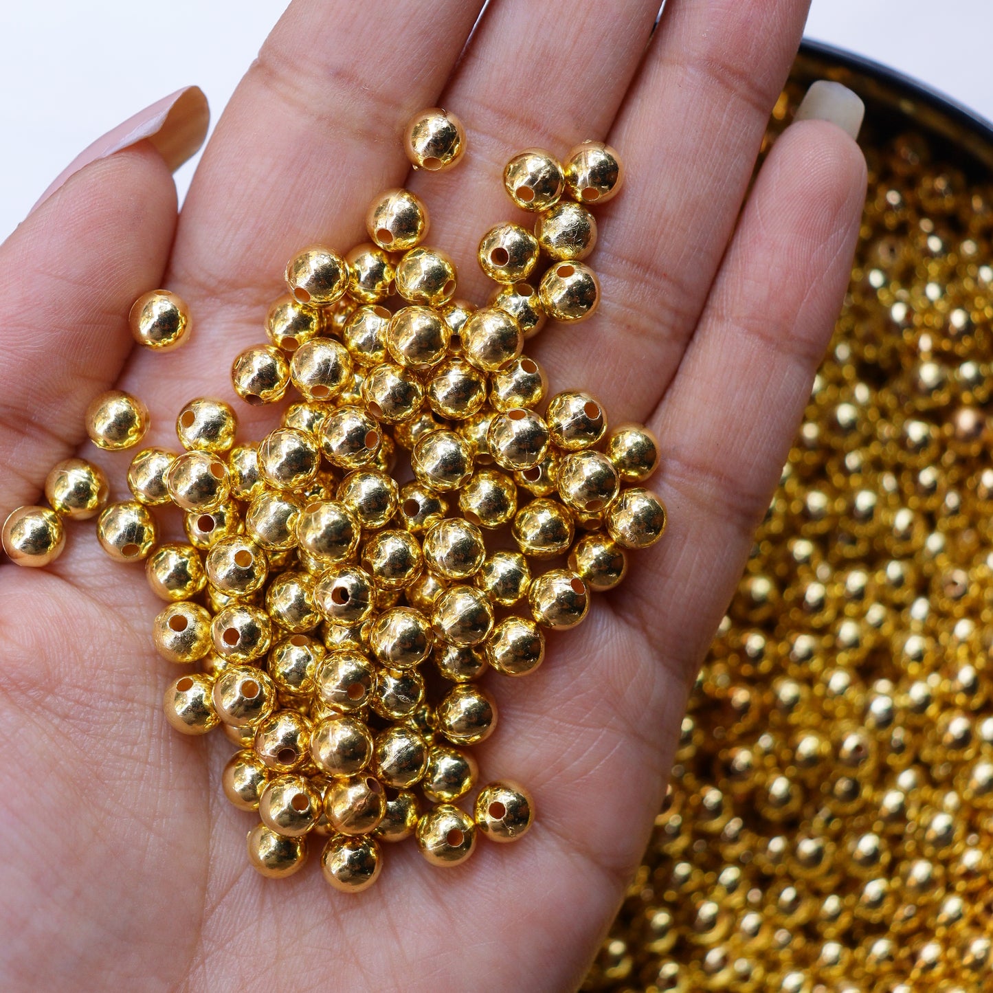 Golden beads combo of 5 different size / 4mm, 5mm, 6mm, 8mm and 10mm/ Pack include 2500pcs (500pcs of each size)