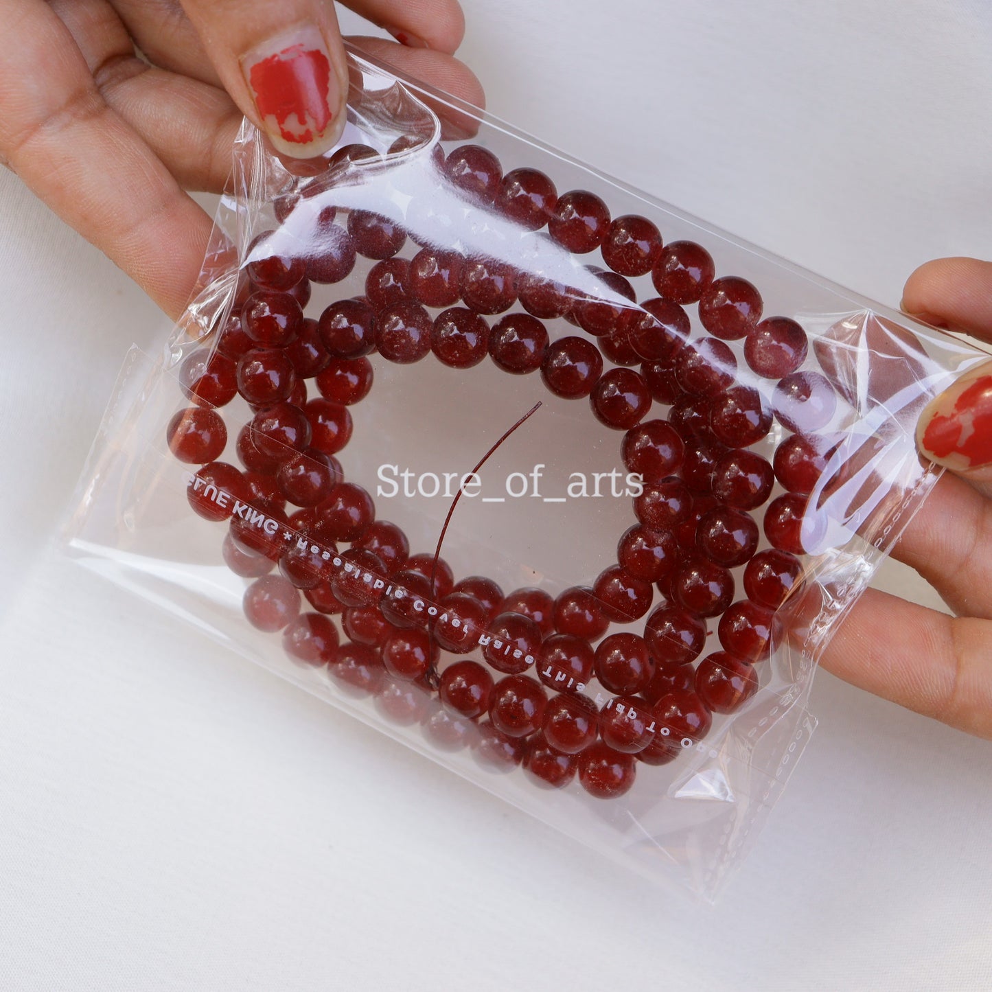 Glass beads of 8mm White and Maroon beads combo for jewelry making, DIY craft, other decoration items, Each pack contains 100pcs (Total 200pcs)