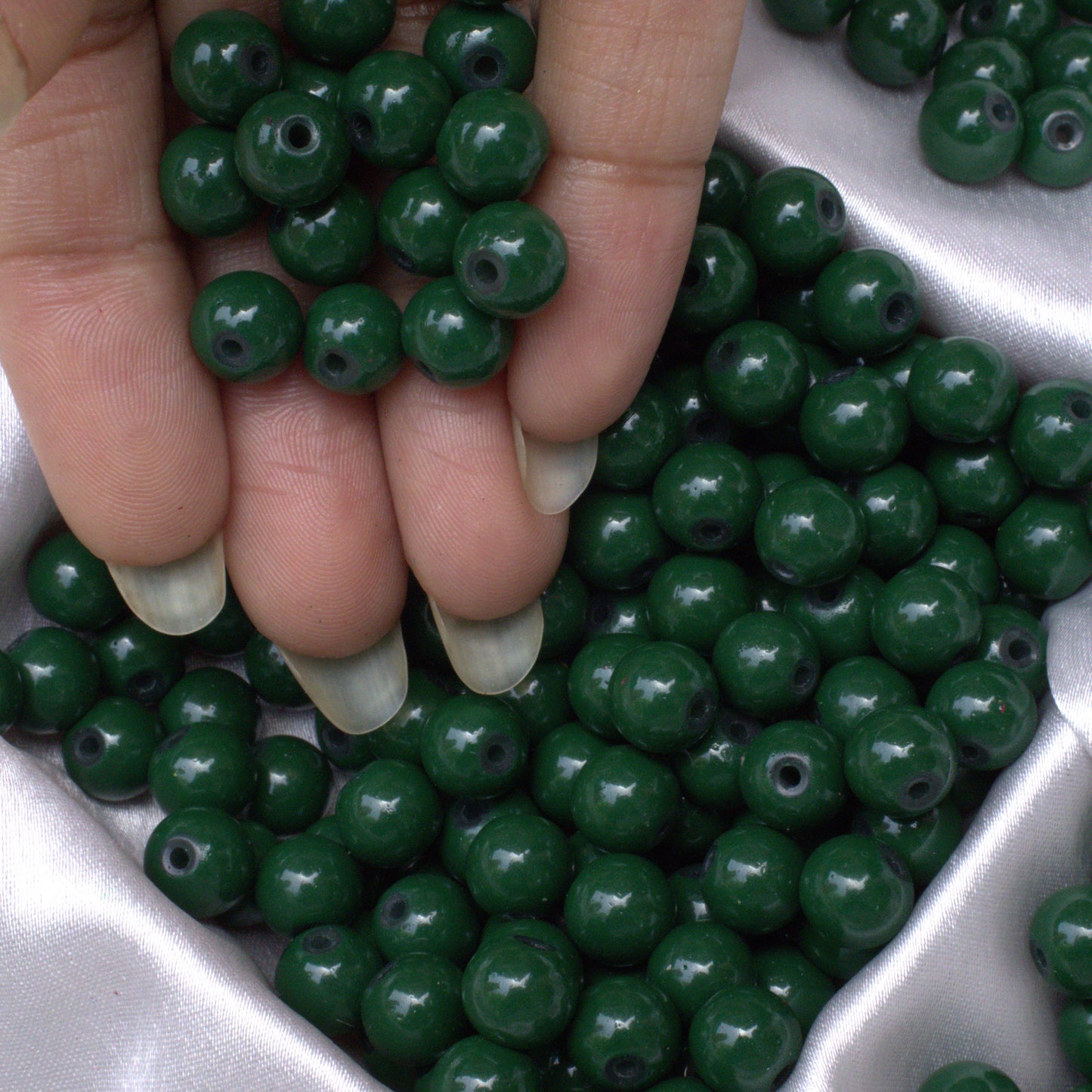 Glass beads of 8mm Light Green and Dark Green beads combo for jewelry making, Each pack contains 100pcs (Total 200pcs)