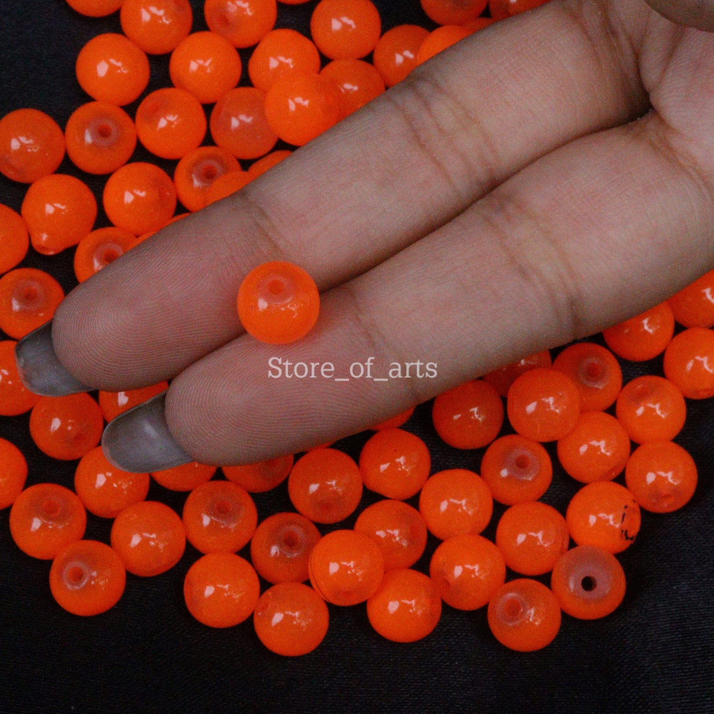 Glass beads of 8mm White and Neon Orange beads combo for jewelry making, Each pack contains 100pcs (Total 200pcs)
