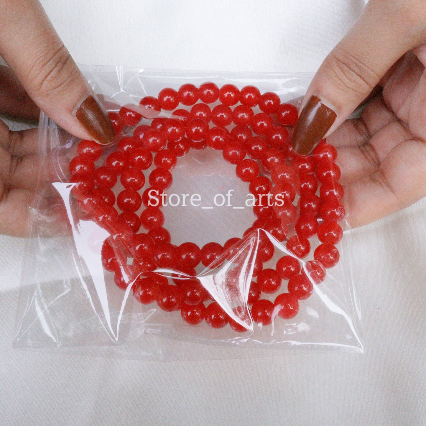 Glass beads of 8mm White and Red beads combo for jewelry making, DIY craft, other decoration items, Each pack contains 100pcs (Total 200pcs)