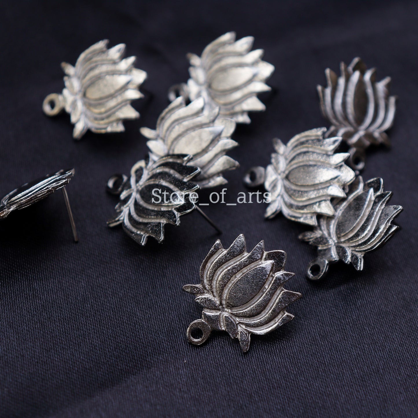 Oxidized Lotus studs for earrings making/ earrings making studs, Pack of 10 pairs (20 pcs)