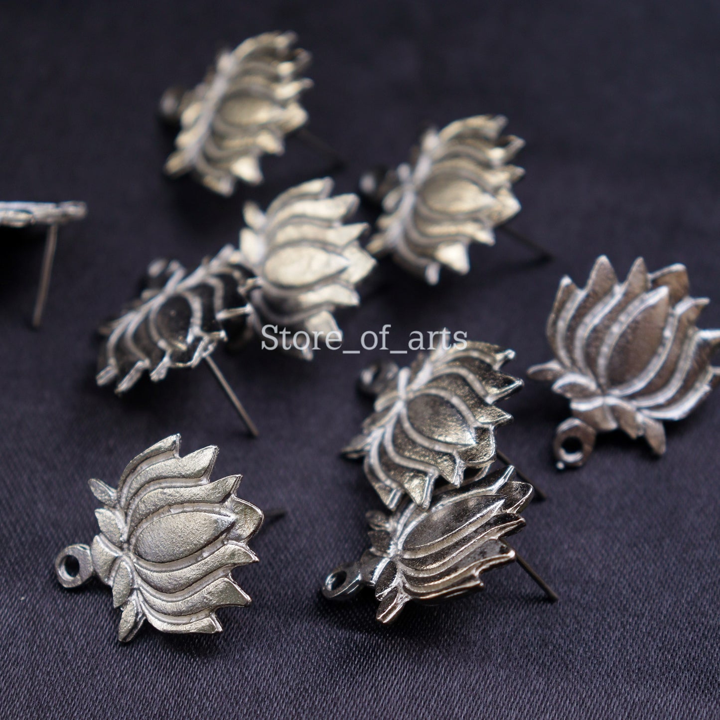 Oxidized Lotus studs for earrings making/ earrings making studs, Pack of 10 pairs (20 pcs)