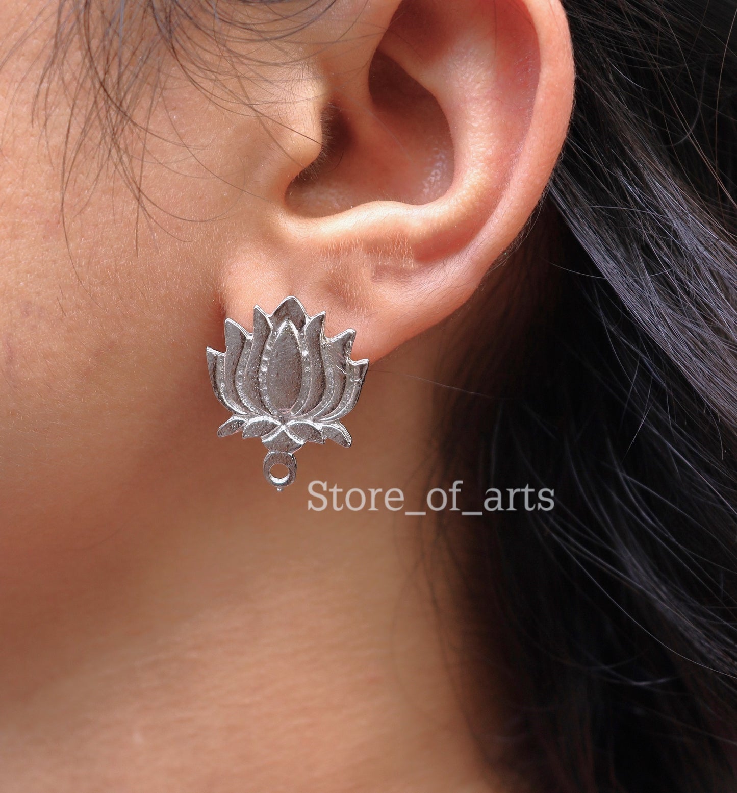 Oxidized Lotus studs for earrings making/ earrings making studs, Pack of 10 pairs (20 pcs)