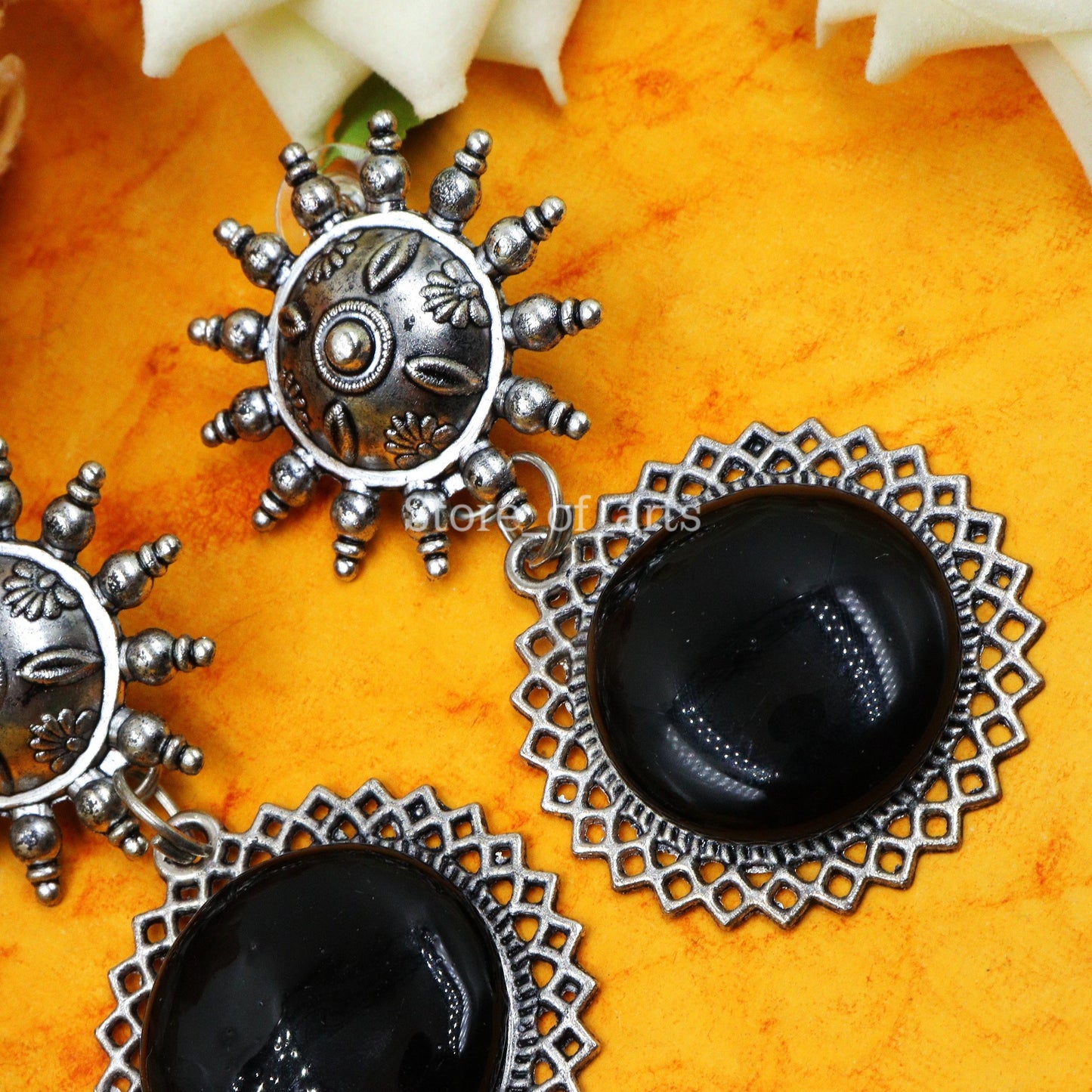 Black oxidized earrings for women