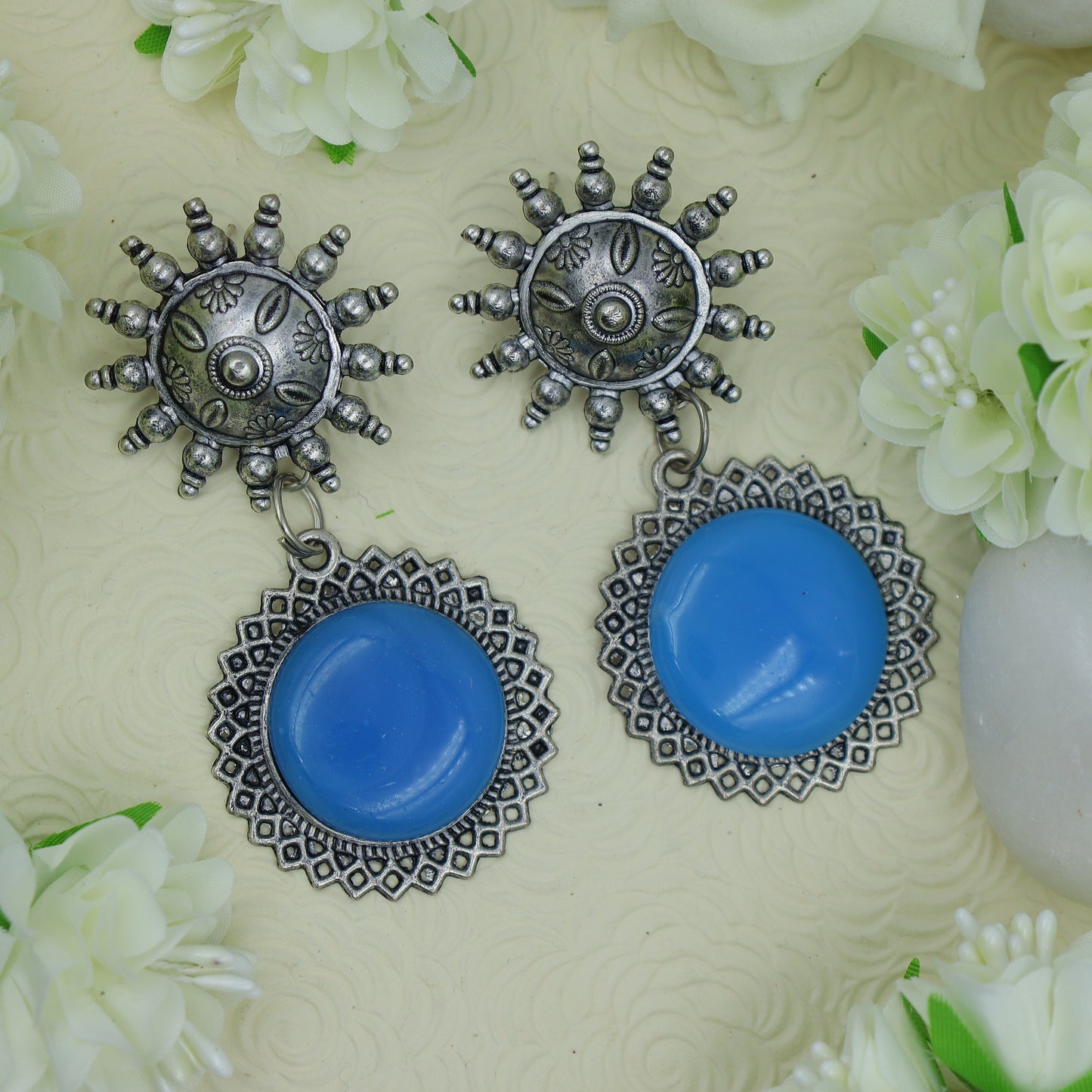 Blue oxidized earrings for women