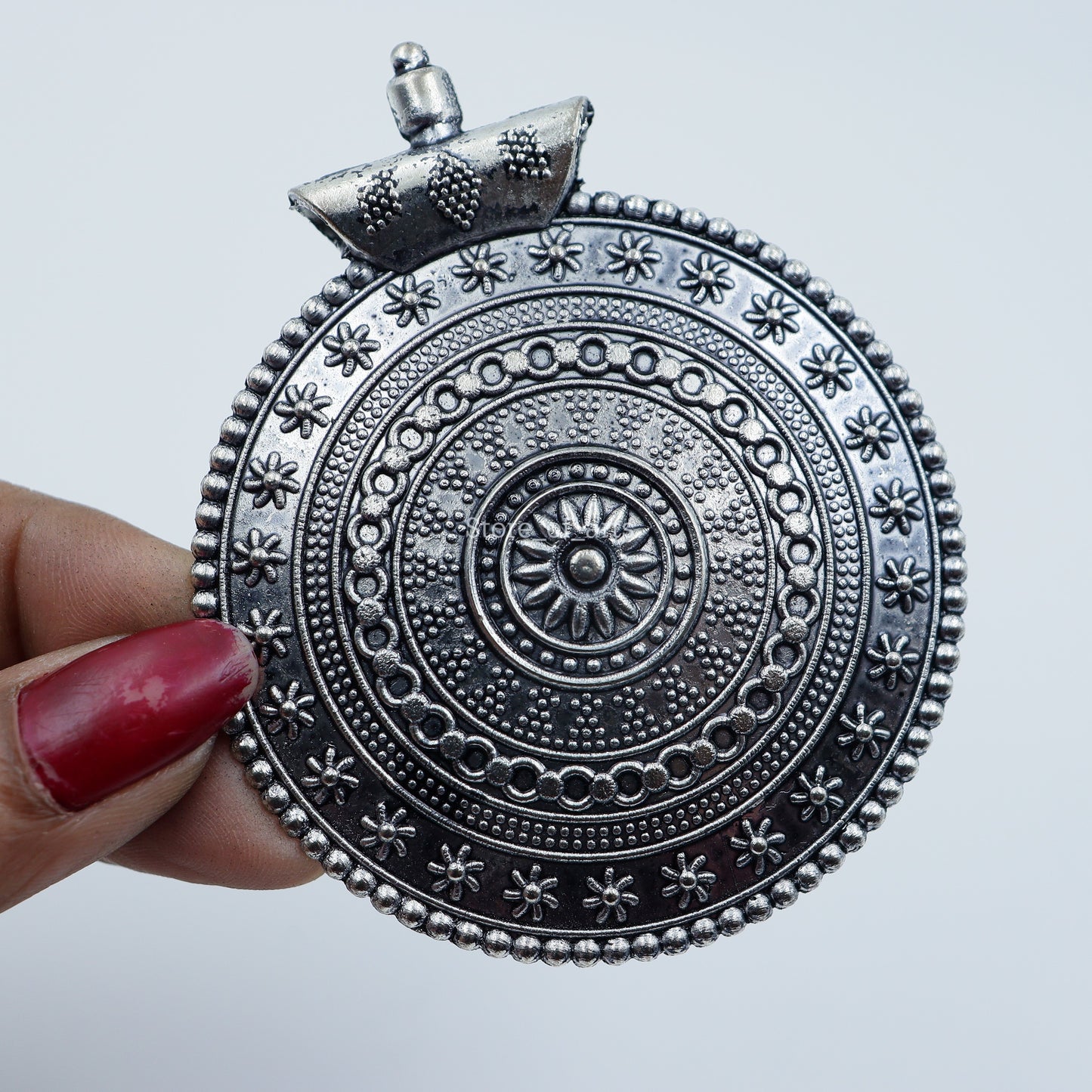 Oxidized Silver Round Pendant For Necklace Making, Pack of 10pcs