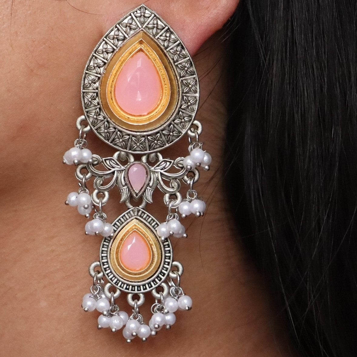 German Silver Pink Earrings for Women