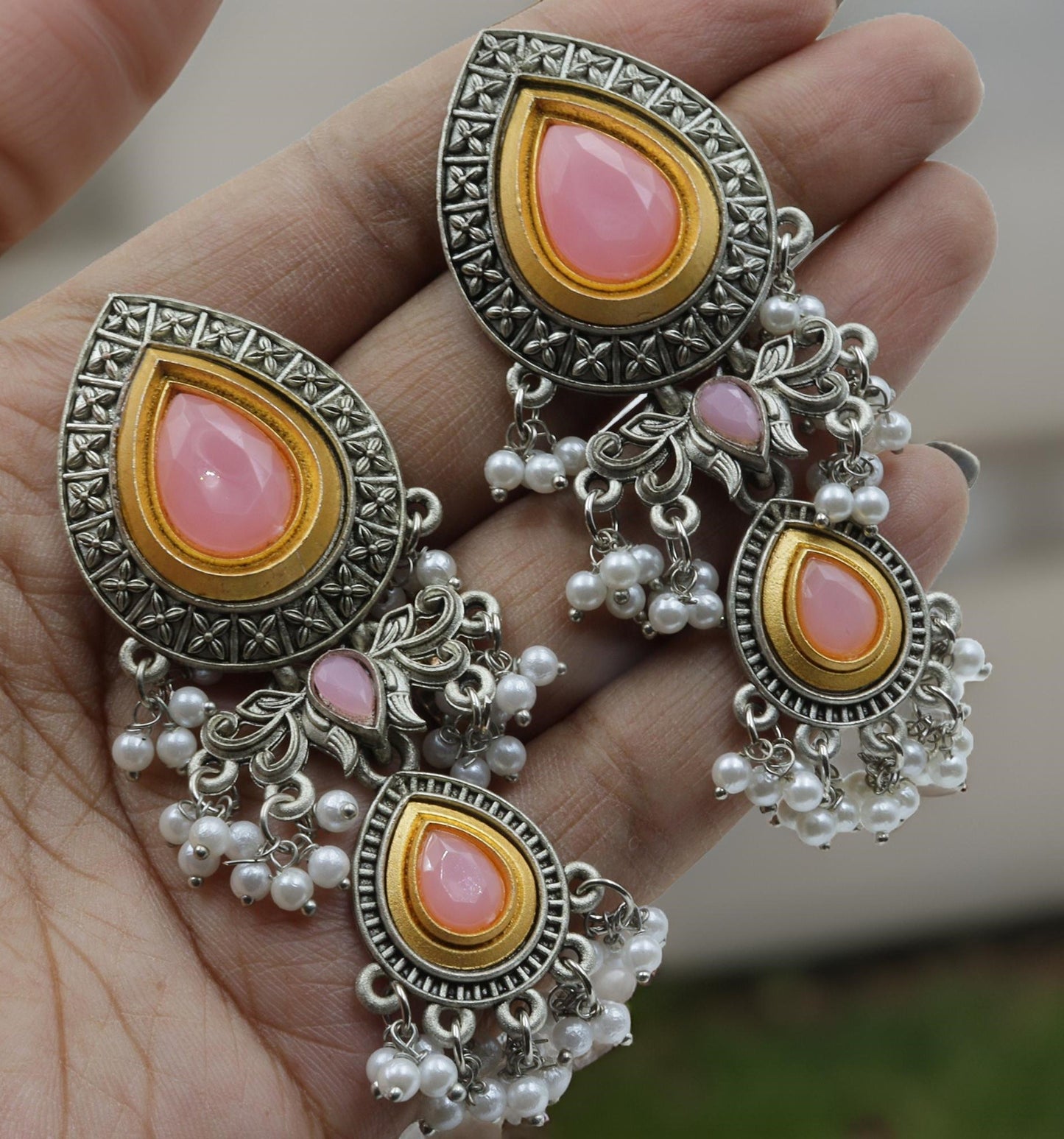 German Silver Pink Earrings for Women