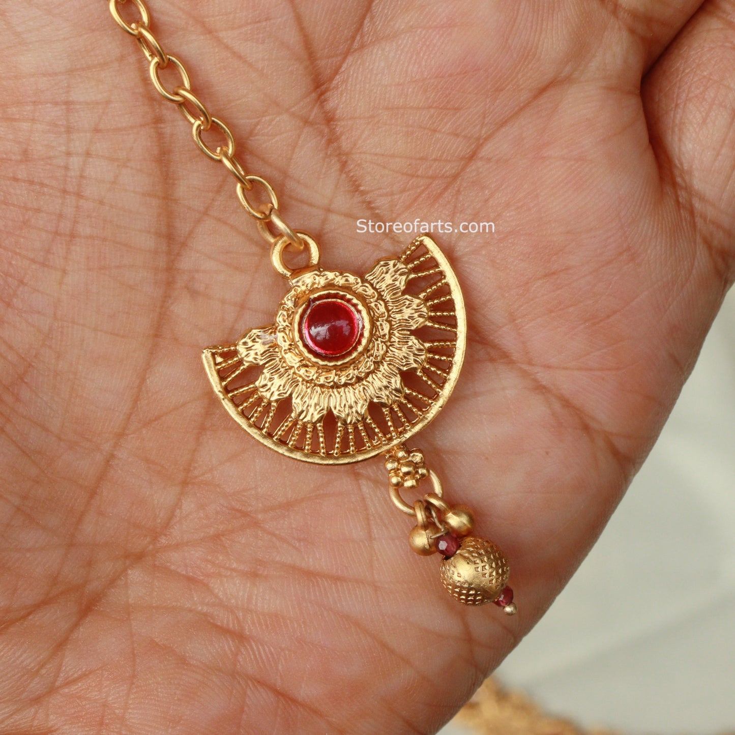 Beautiful Red Stone Temple Jewelry Set with Intricate Designs