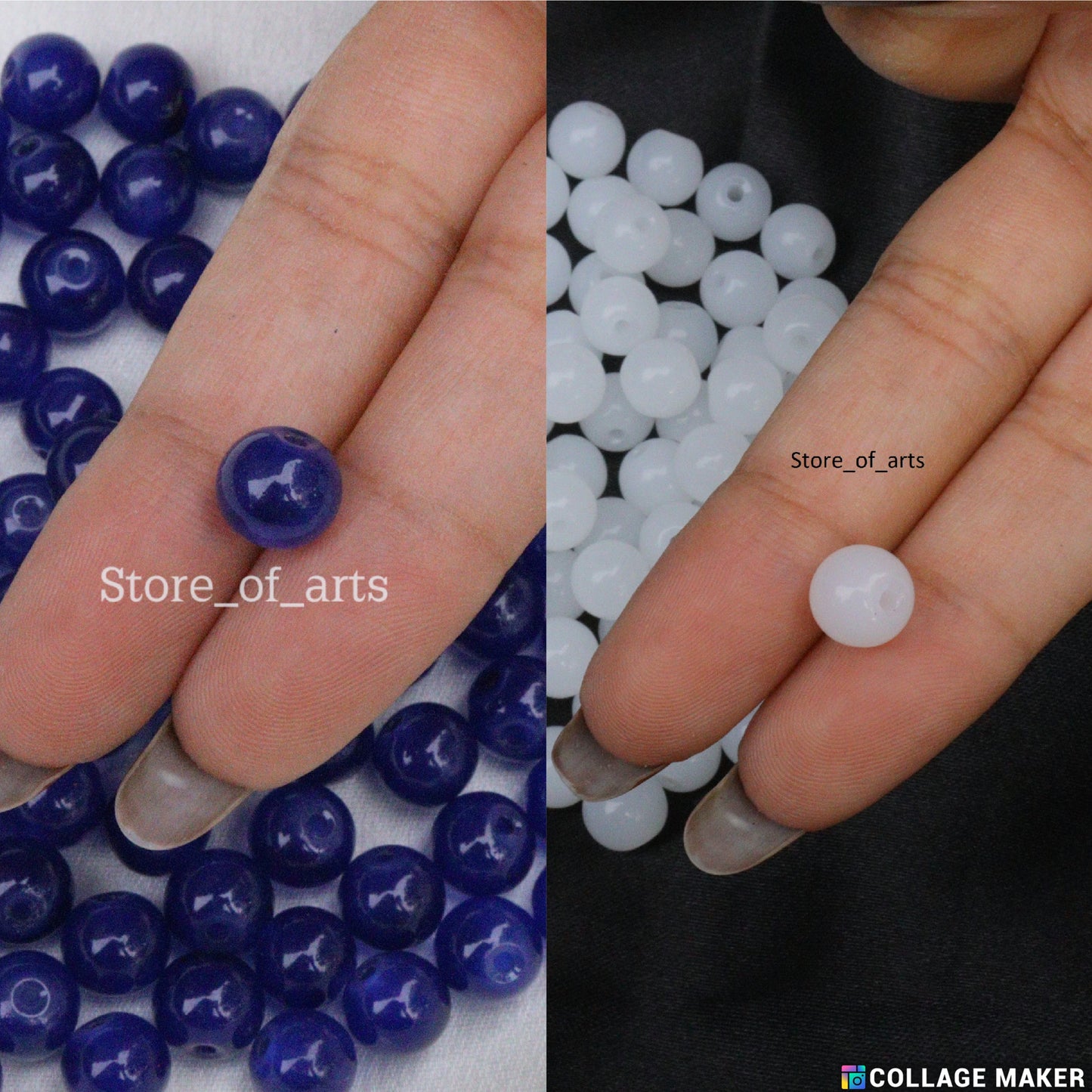 Glass beads of 8mm White and Dark blue beads combo for jewelry making, DIY craft, other decoration items, Each pack contains 100pcs (Total 200pcs)