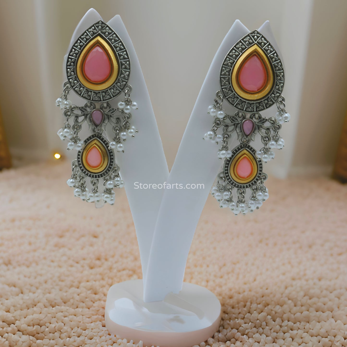 German Silver Pink Earrings for Women
