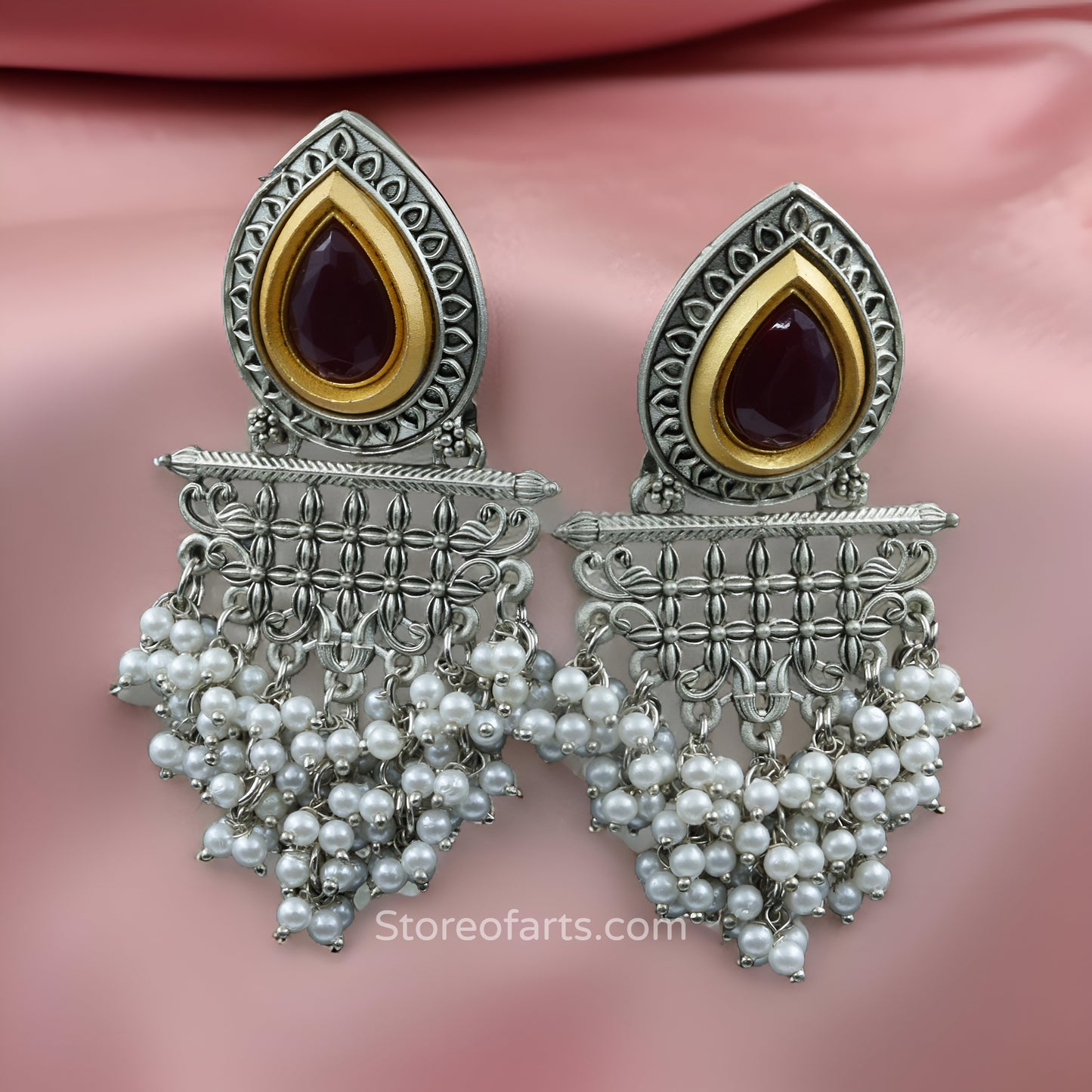 Golden Glow: Handcrafted German Silver Earrings with a Touch of Gold