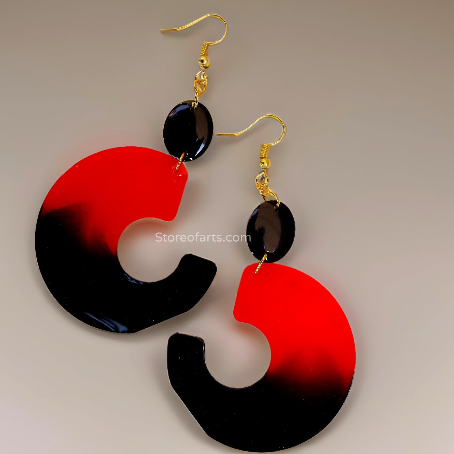 Chic Handcrafted Half Hoop Earrings Set - Red & Black