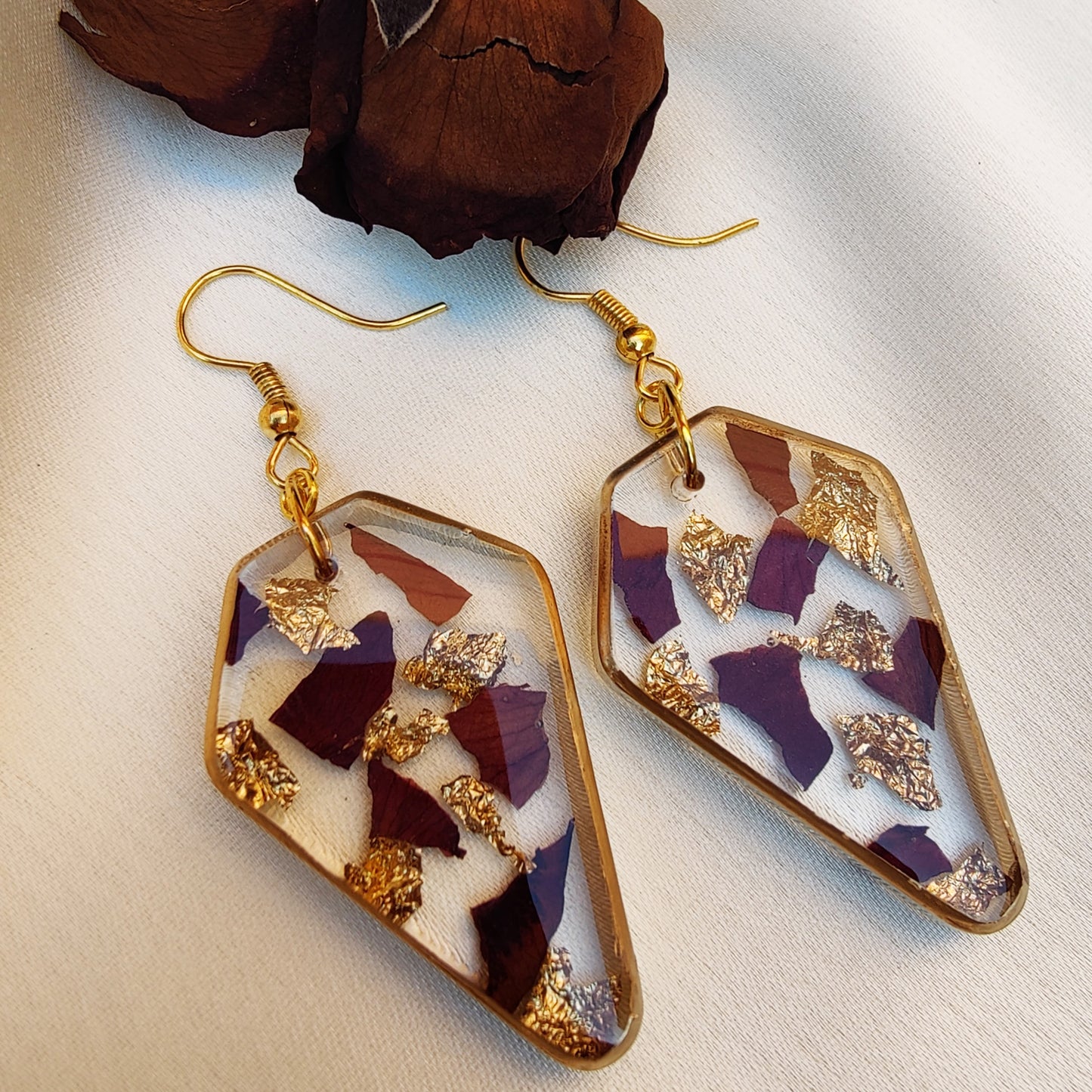 Diamond Rose petals and gold flakes handmade earrings for women