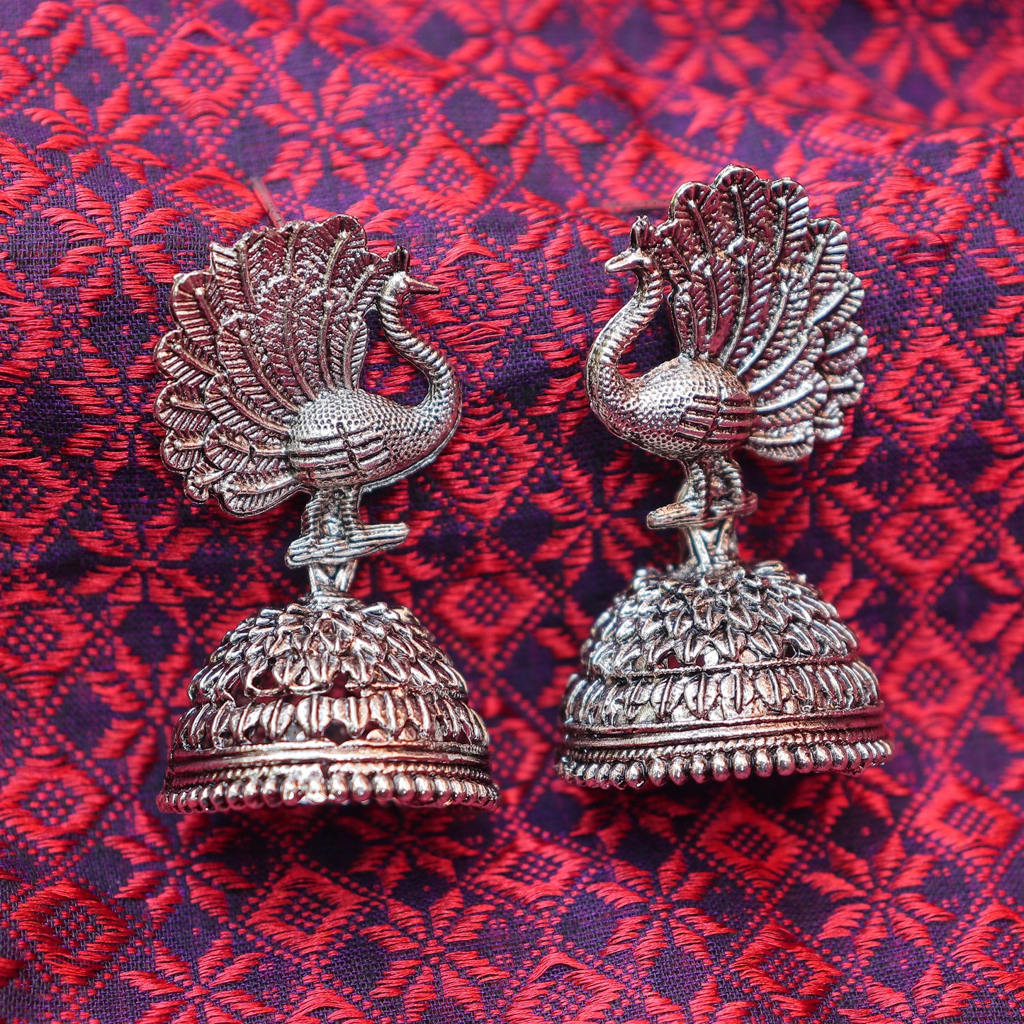 Store_of_arts Oxidized peacock jhumki earrings for women