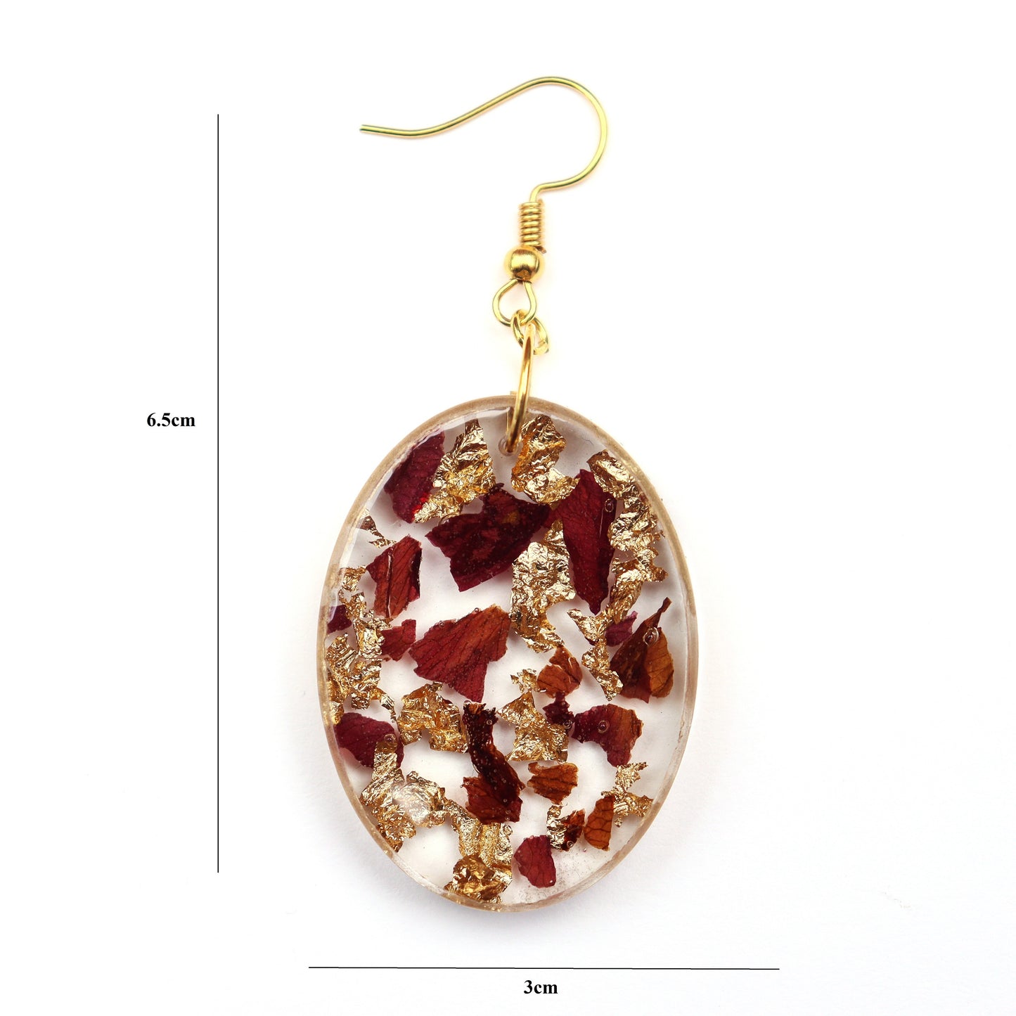 Oval Rose petals and gold flakes handmade earrings for women, set of 1 (gold)