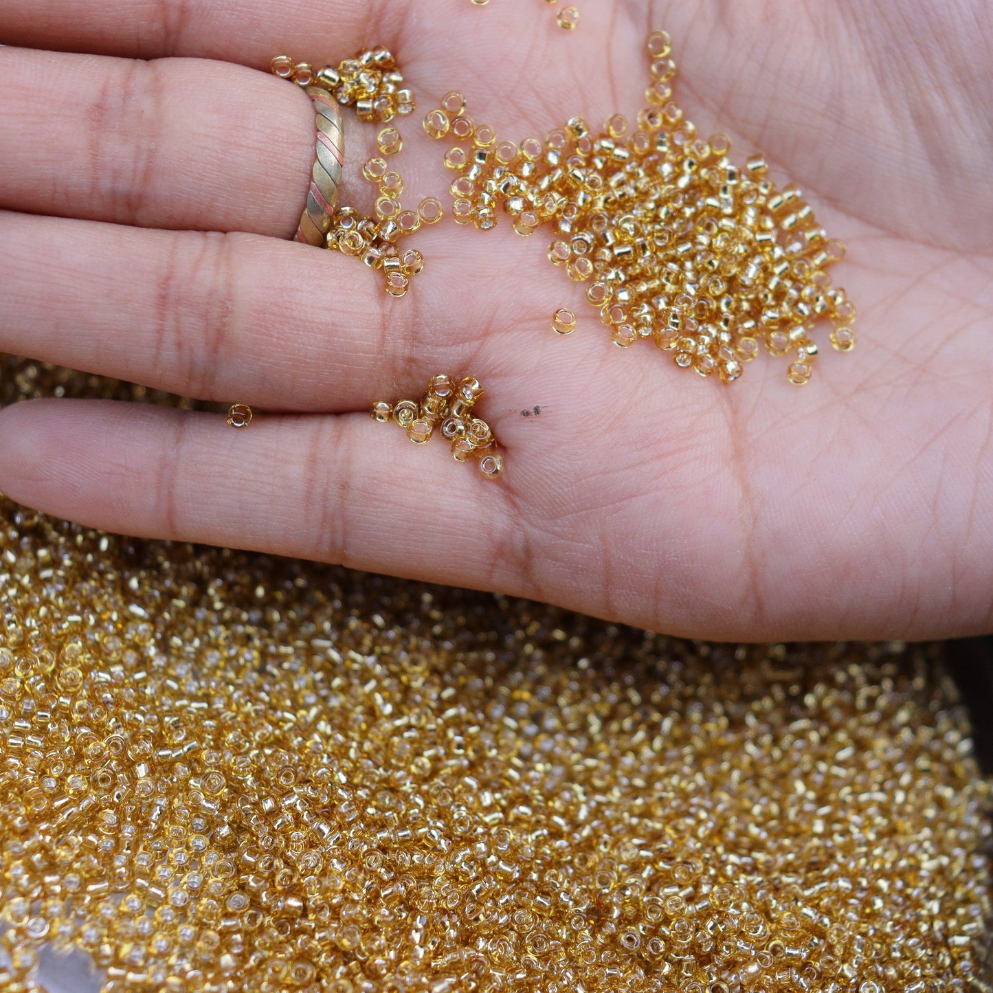 Seed Glass Beads kit of 2mm (11/0) Golden and Silver Beads, Pack of 2 (50gm each, total 100gm)