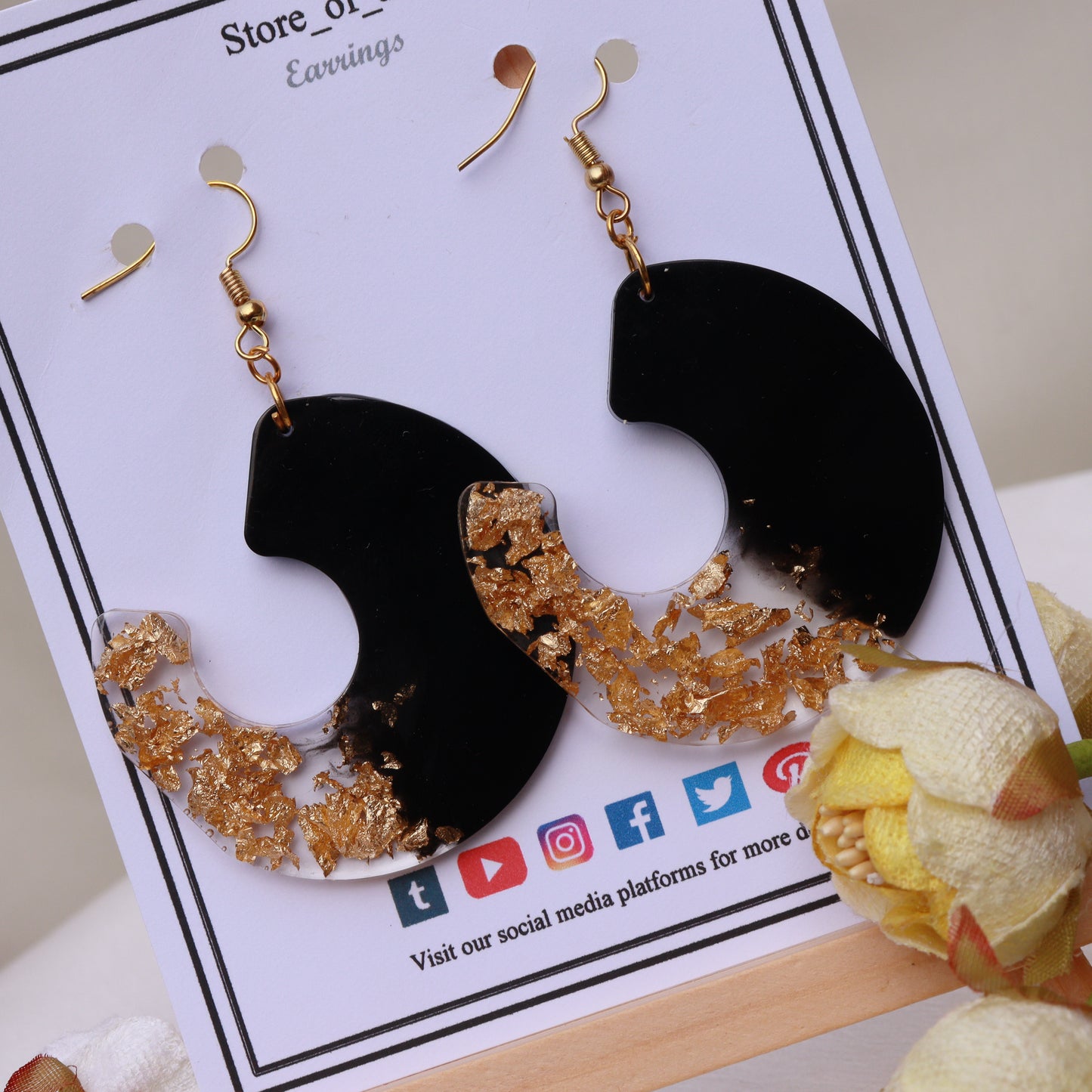 Gold and Black Handmade Hoop Earrings for women