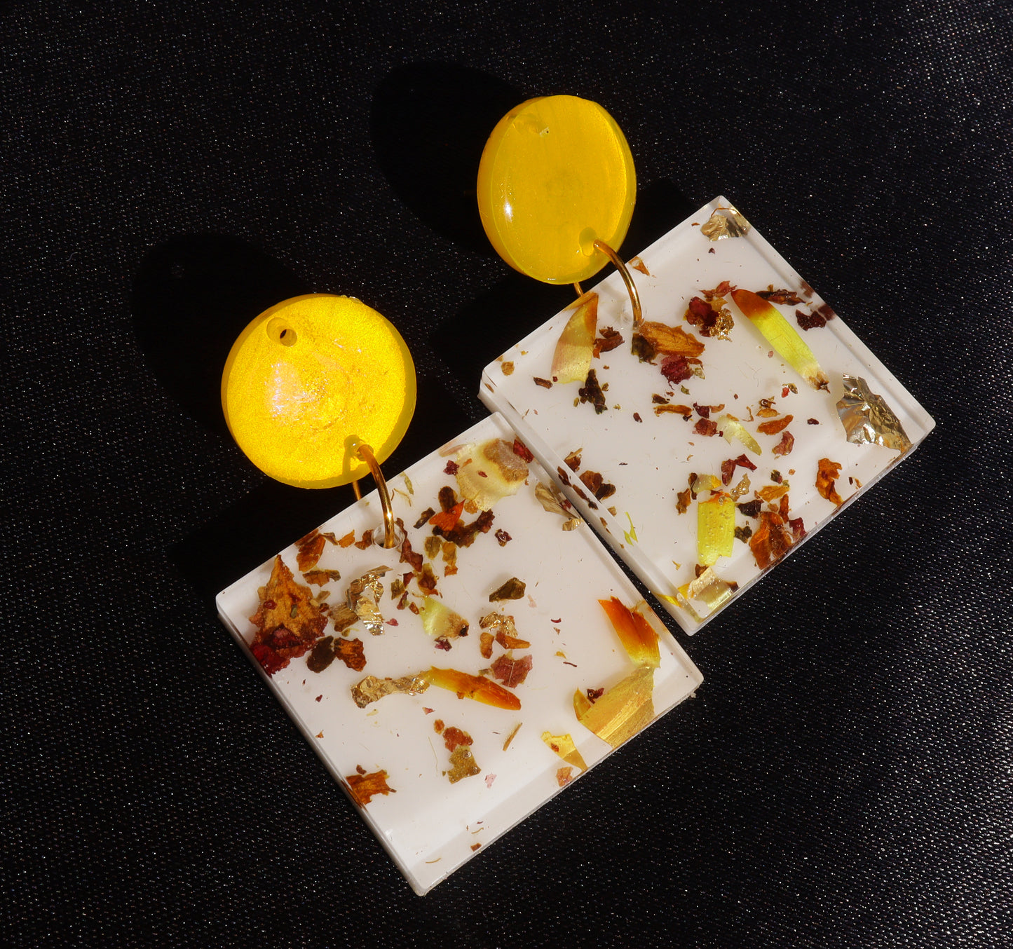 Nature inspired square shaped white handmade resin earring for women