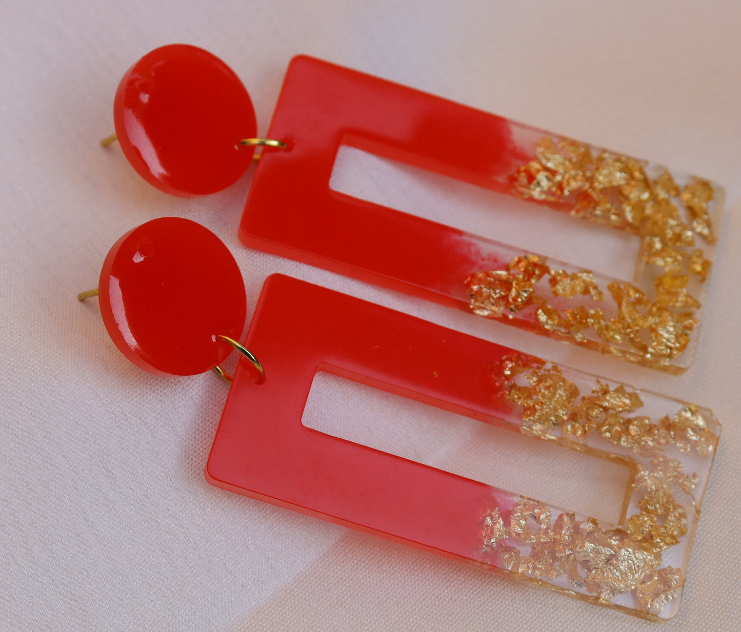 Store_of_arts (pp creations) Rectangular shape drop handmade earrings for women, Set of 1 (Red and Gold)