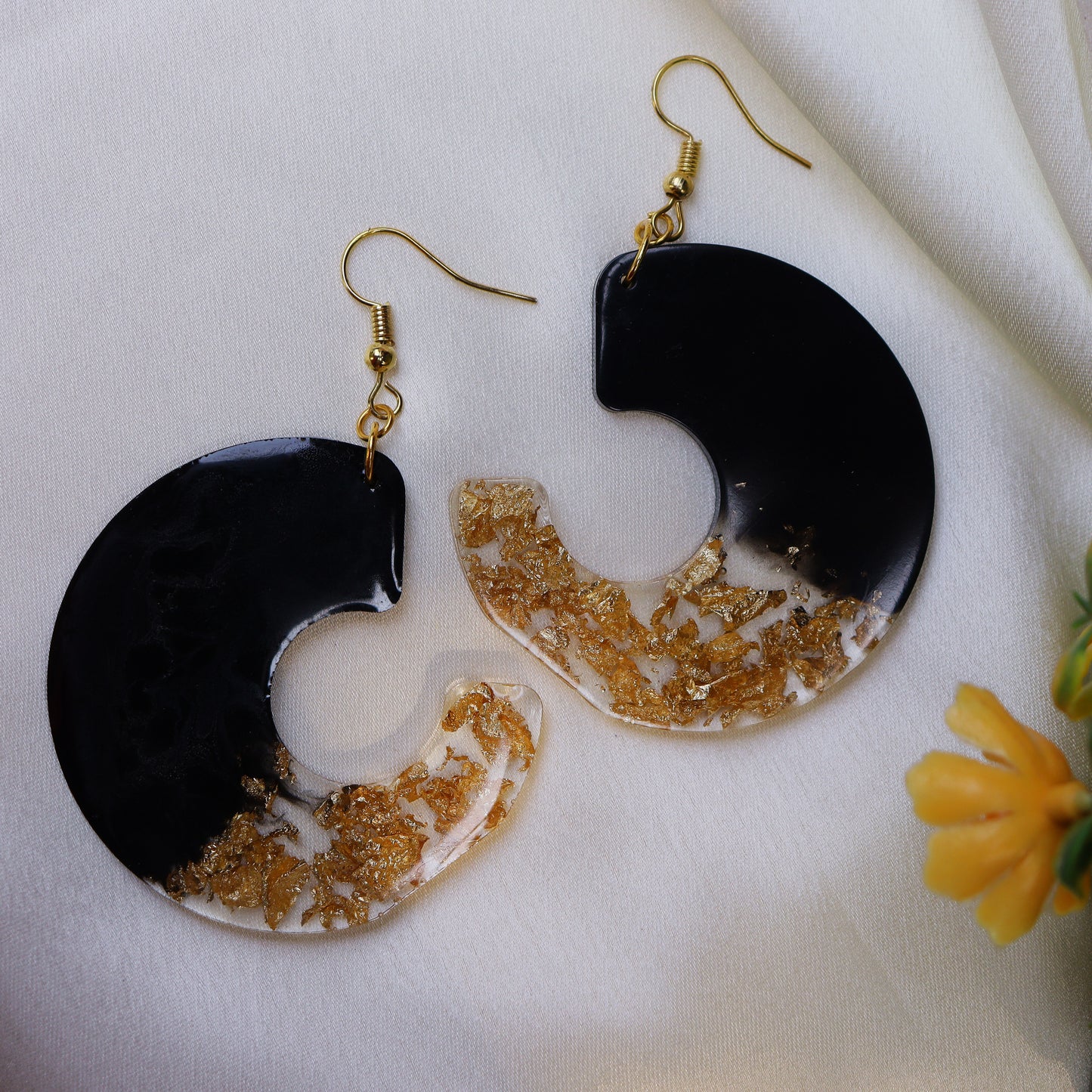 Gold and Black Handmade Hoop Earrings for women