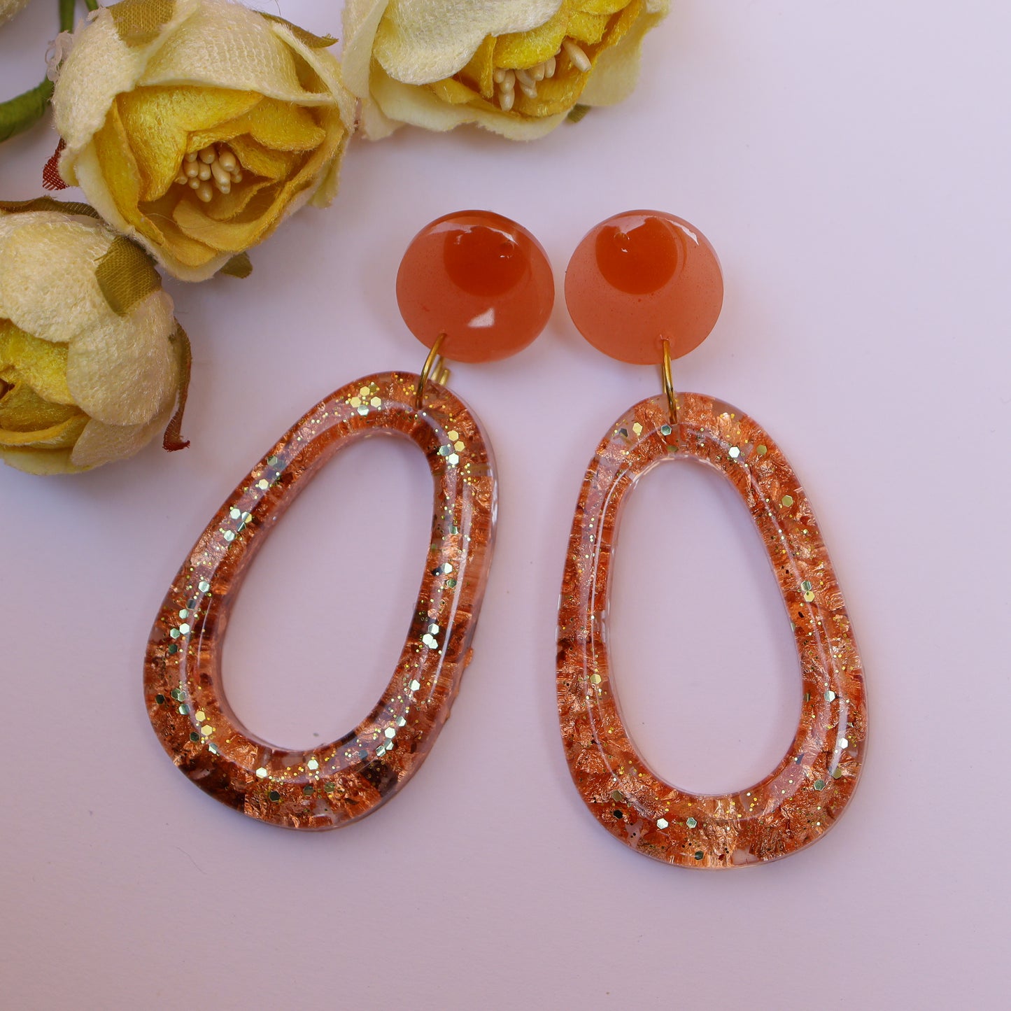 Store_of_arts (pp creations) Inserted Copper leafs handmade drop/dangle earrings for women, set of 1 (orange/peach/copper)