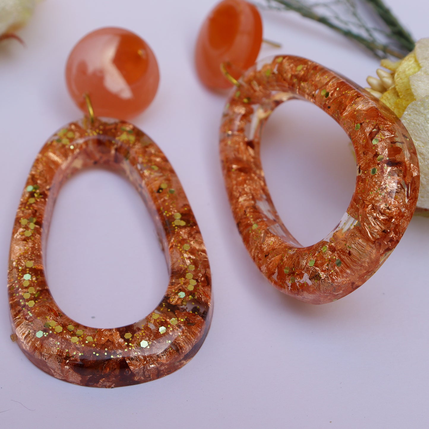 Store_of_arts (pp creations) Inserted Copper leafs handmade drop/dangle earrings for women, set of 1 (orange/peach/copper)