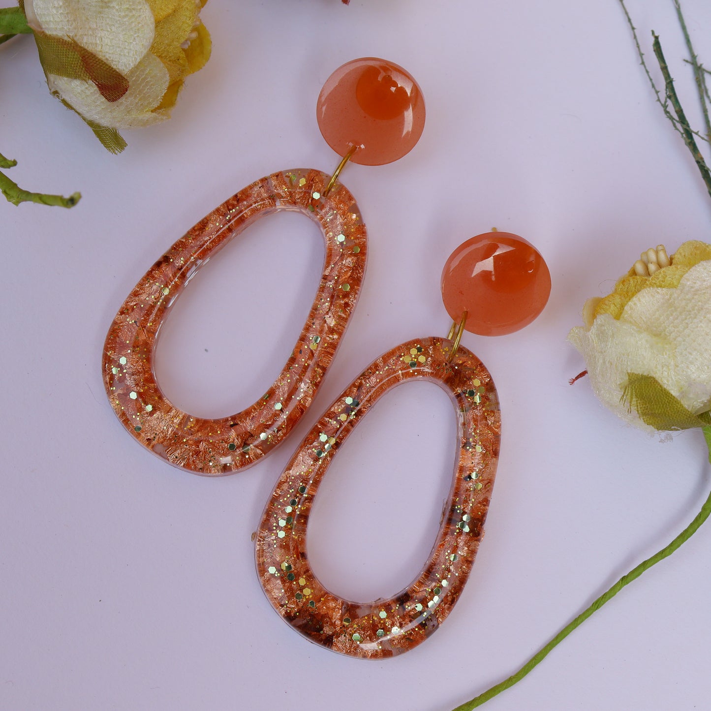 Store_of_arts (pp creations) Inserted Copper leafs handmade drop/dangle earrings for women, set of 1 (orange/peach/copper)