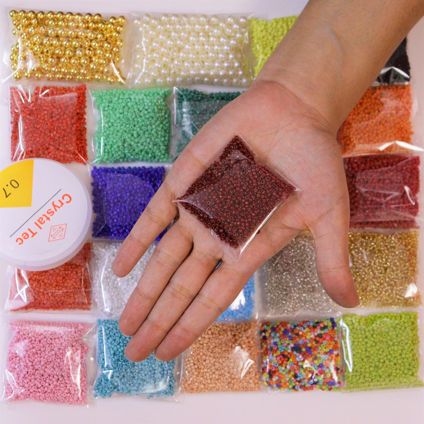 Seed beads kit of 2mm (11/0) and 6mm pearl beads for Jewelry making, DIY craft/ Beading kit/ set of 24 different color beads with free Beading thread.