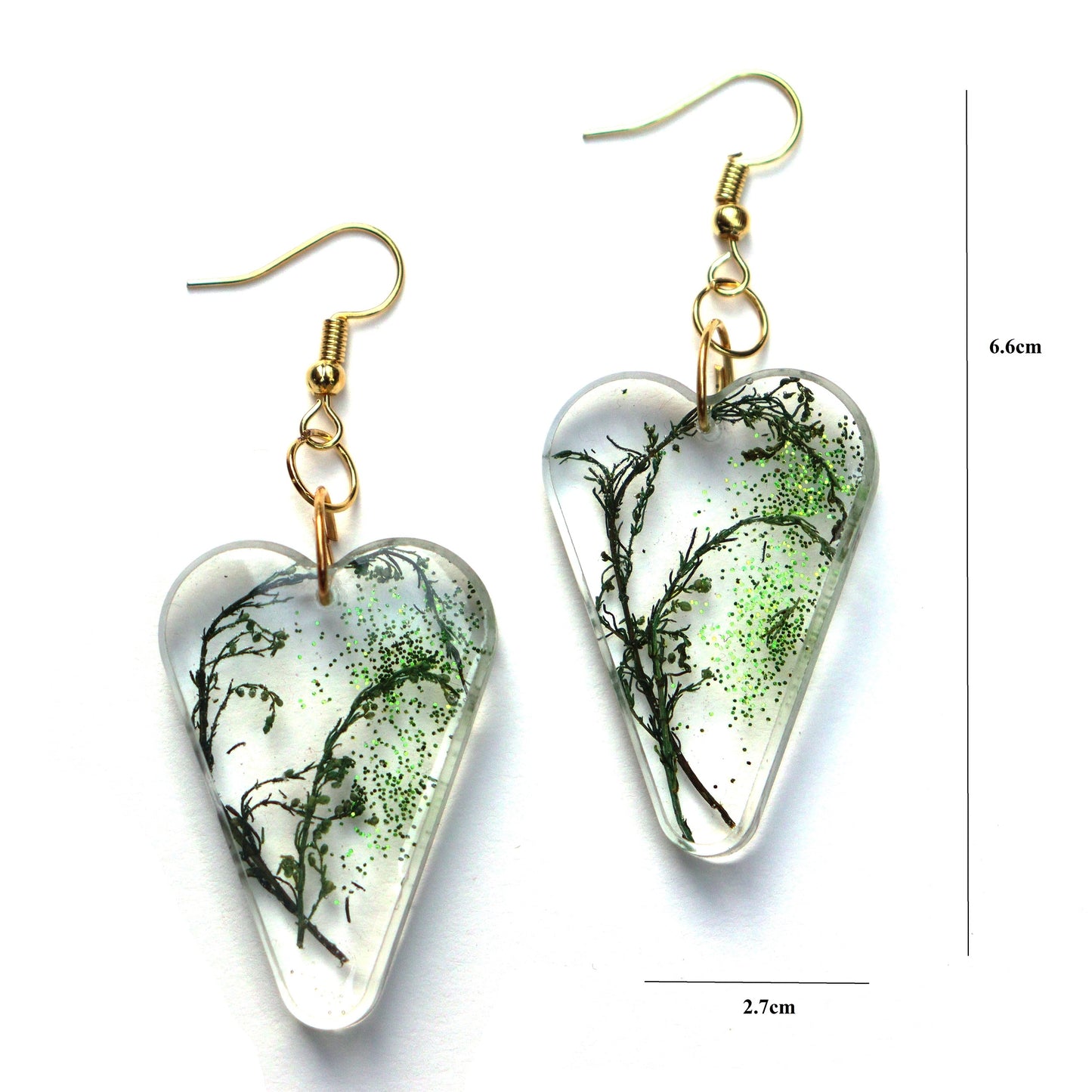 Nature inspired Heart earrings for women, set of 1 (green)