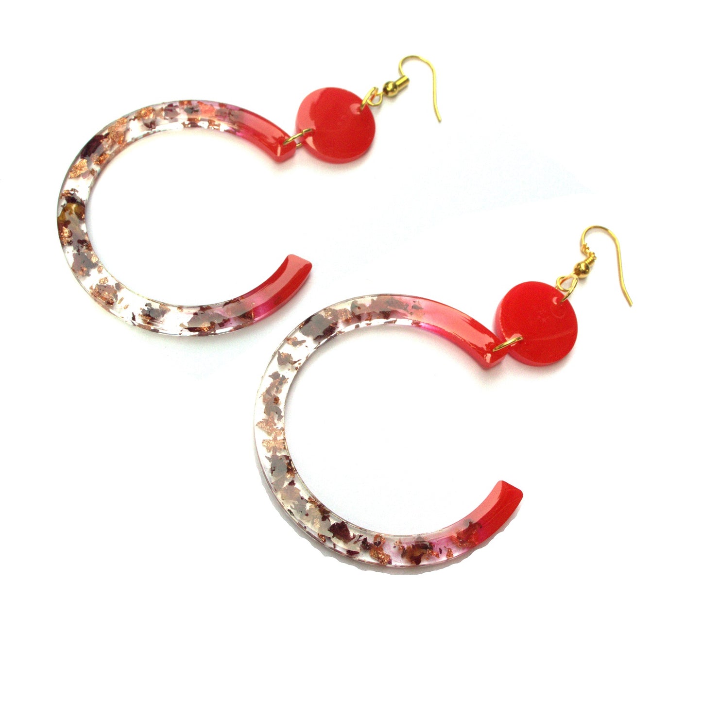 Rose and copper leaf handmade earrings for women, set of 1 (Red and copper)
