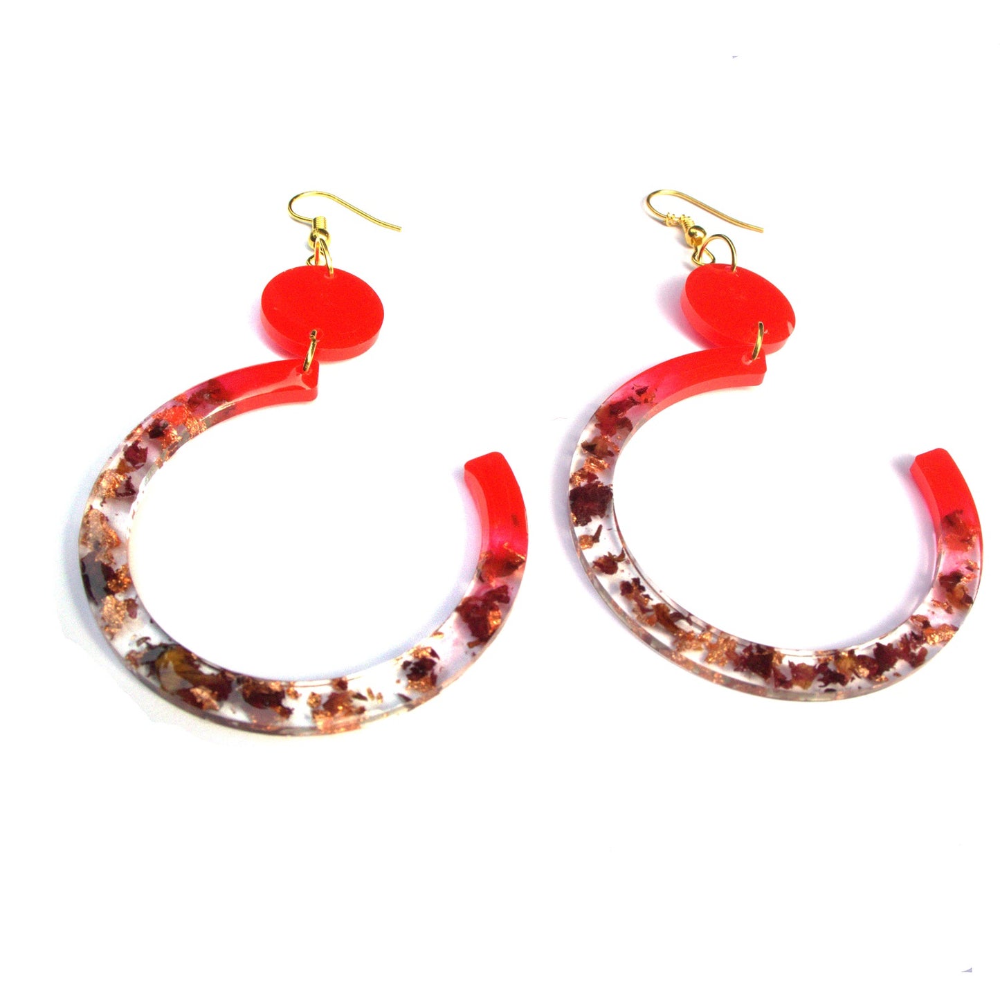 Rose and copper leaf handmade earrings for women, set of 1 (Red and copper)