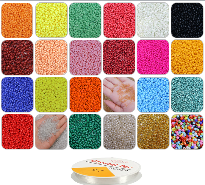 Seed beads kit of 2mm (11/0) and 6mm pearl beads for Jewelry making, DIY  craft/ Beading kit/ set of 24 different color beads with free Beading  thread.