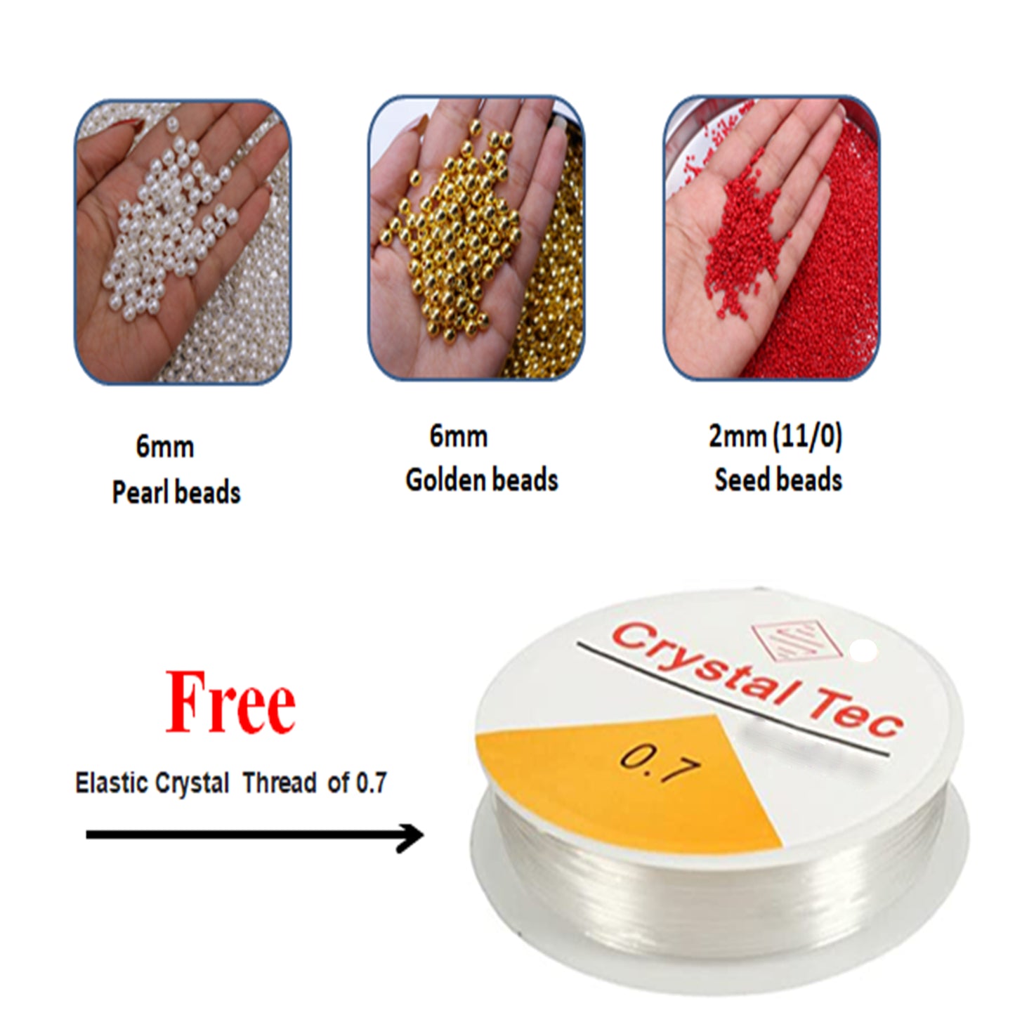 Seed beads kit of 2mm (11/0) and 6mm pearl beads for Jewelry making, DIY craft/ Beading kit/ set of 24 different color beads with free Beading thread.