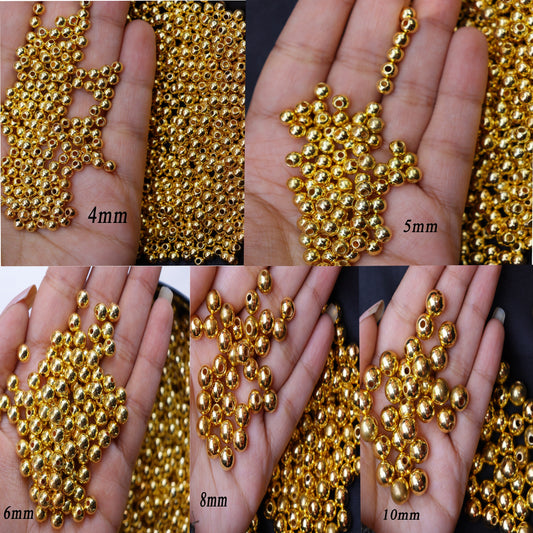 Golden beads combo of 5 different size / 4mm, 5mm, 6mm, 8mm and 10mm/ Pack include 2500pcs (500pcs of each size)