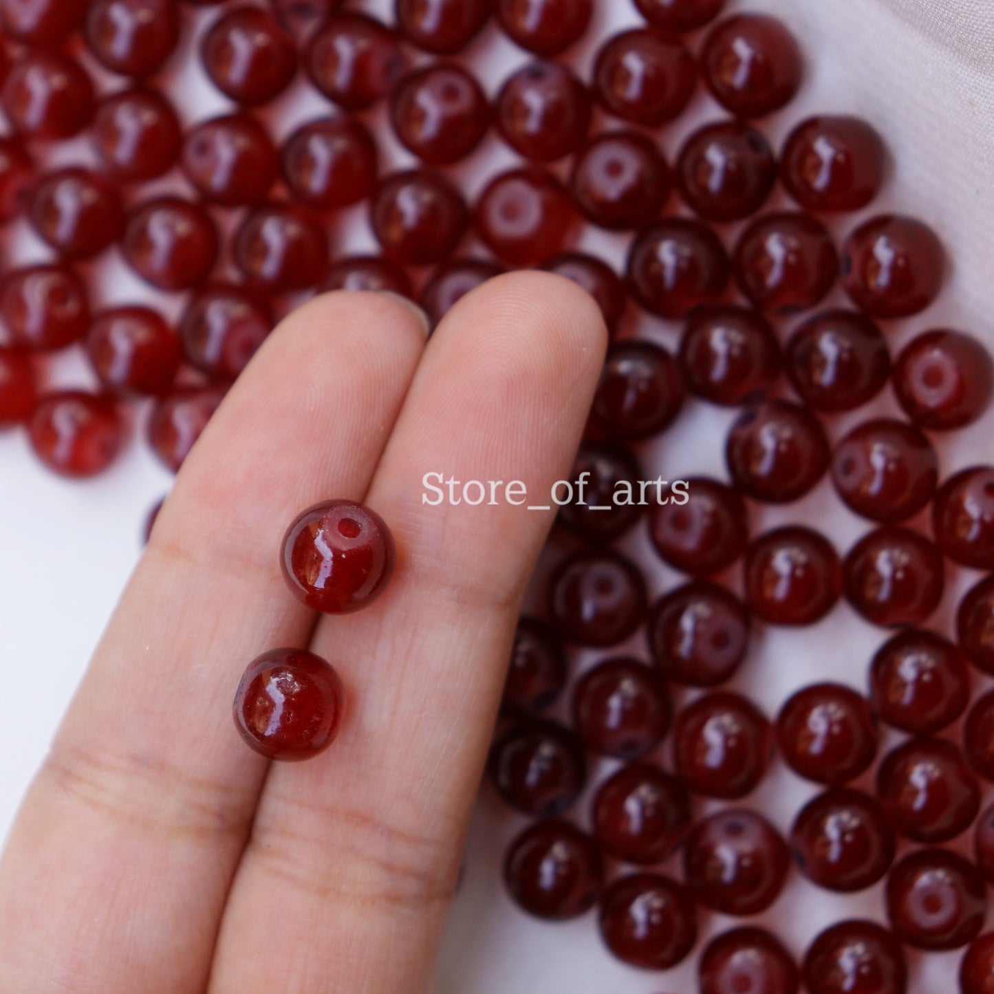 Glass beads of 8mm White and Maroon beads combo for jewelry making, DIY craft, other decoration items, Each pack contains 100pcs (Total 200pcs)