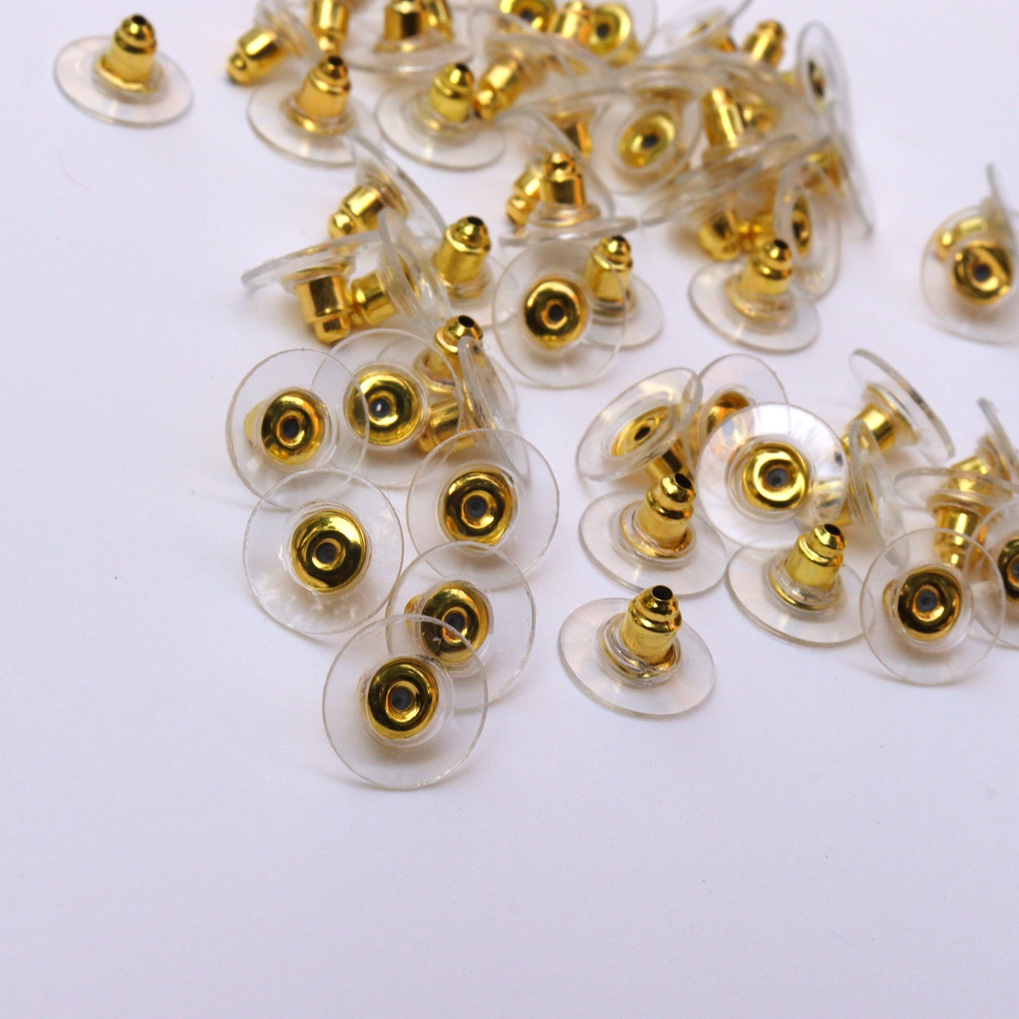 Golden Bullet Clutch Earring Backs with Silicone Pad for Jewelry making, Pack of 100pcs