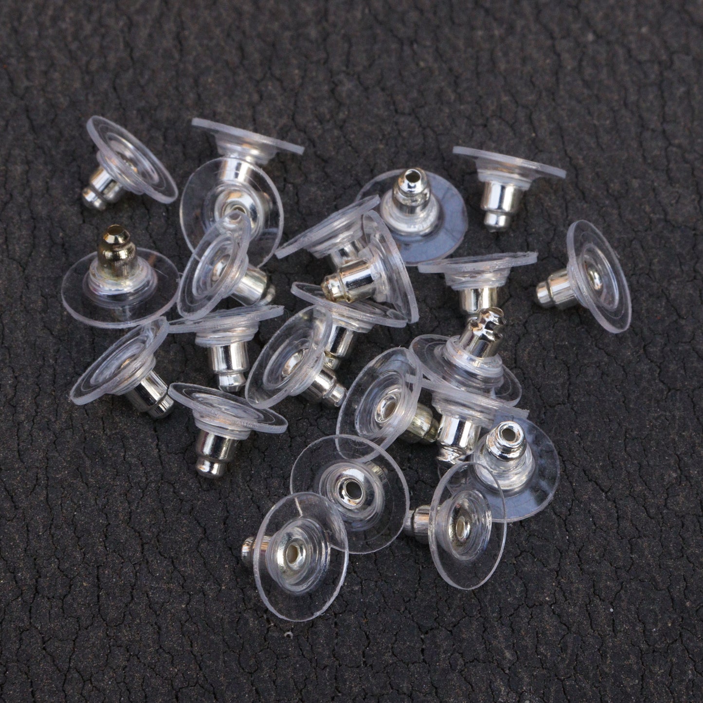 Silver Bullet Clutch Earring Backs with Silicone Pad for Jewelry making, Pack of 100pcs