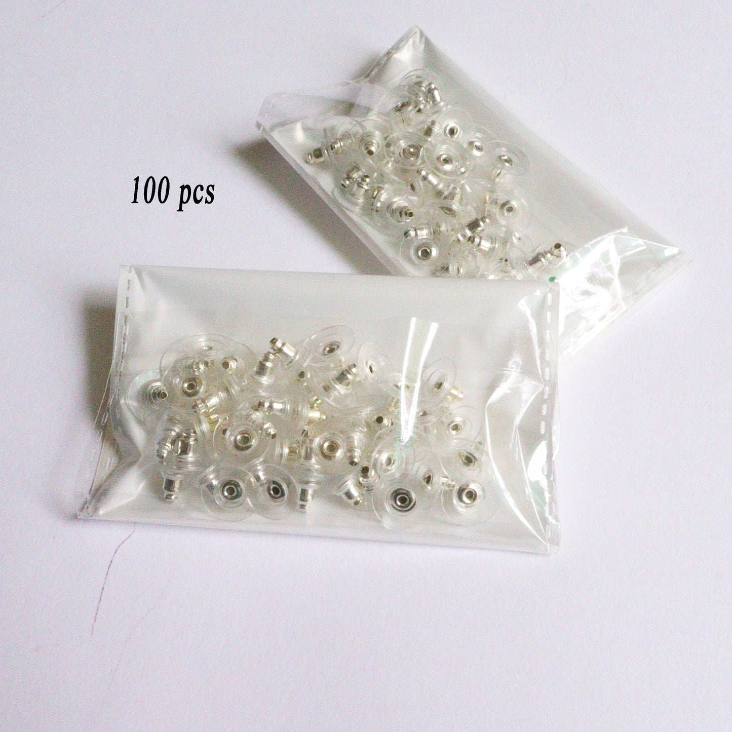 Silver Bullet Clutch Earring Backs with Silicone Pad for Jewelry making, Pack of 100pcs