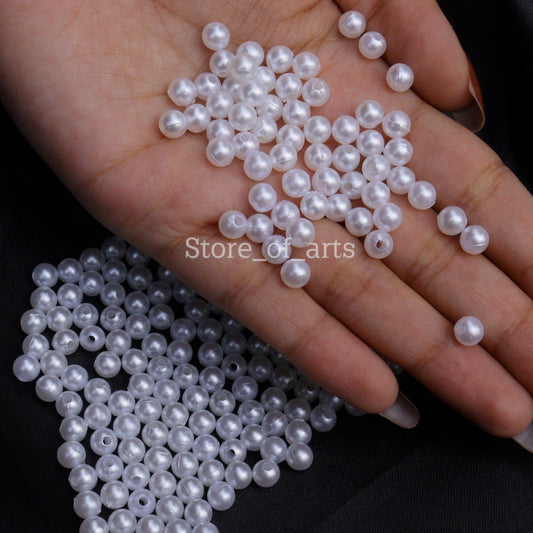 White Plastic pearl beads of 6mm for jewelry making, Embroidery work, DIY craft / Pack include 1000pcs