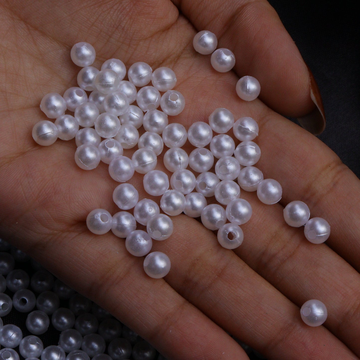 White Plastic pearl beads of 6mm for jewelry making, Embroidery work, DIY craft / Pack include 1000pcs