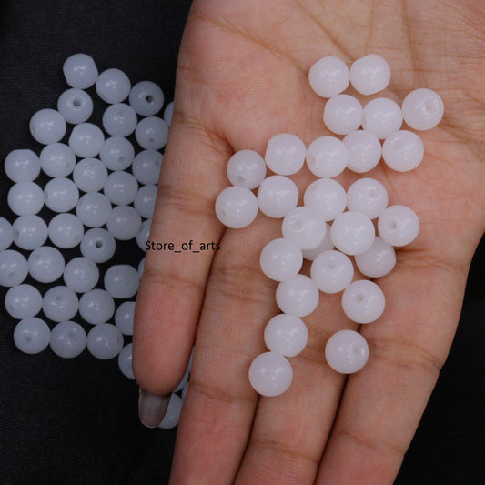 White Glass Beads of 8mm for jewelry making, DIY craft and many more