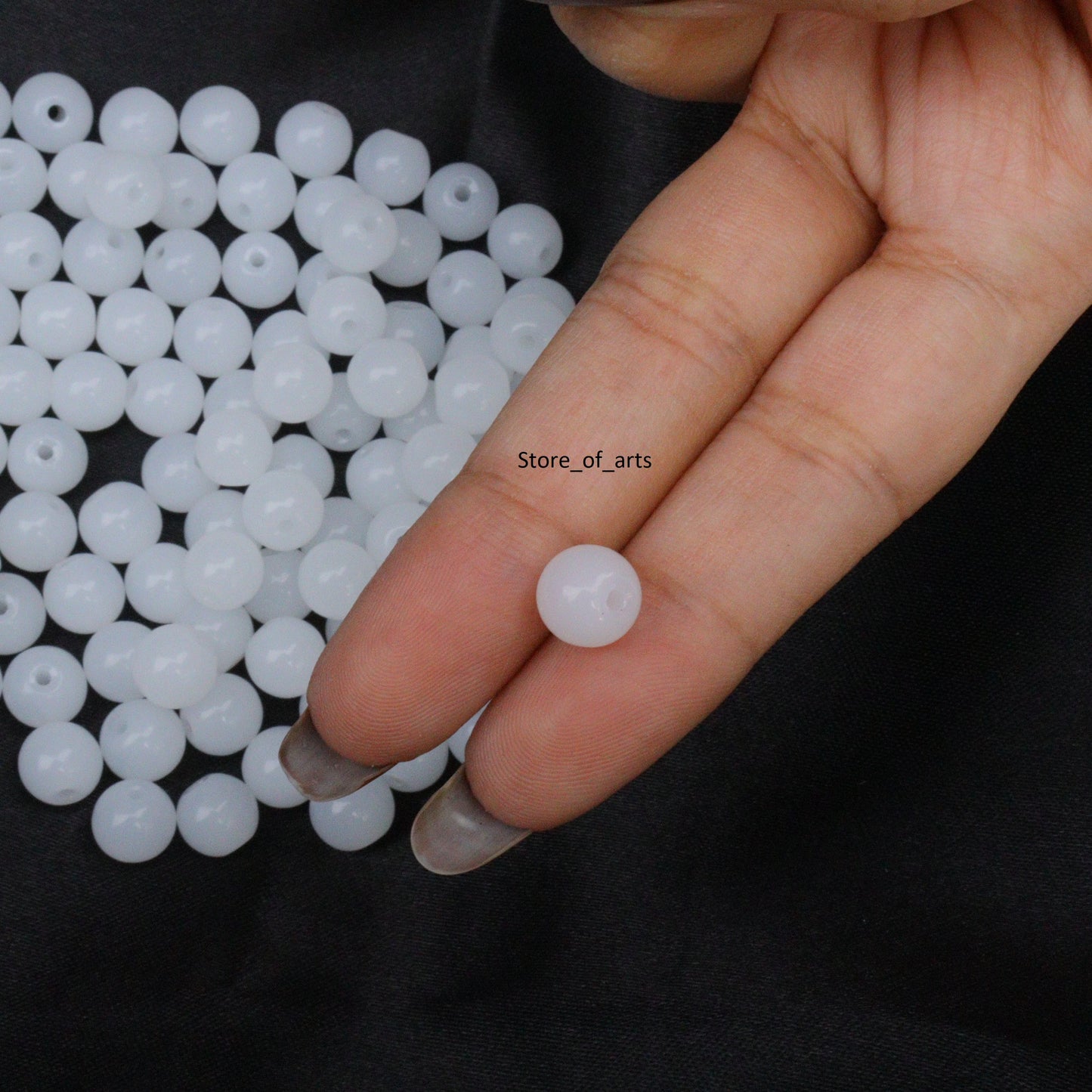 Glass beads of 8mm White and Black beads combo for jewelry making, Each pack contains 100pcs (Total 200pcs)