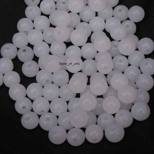 Glass Beads White 8mm Round for Jewelry Making, 500gm approx. 800 beads