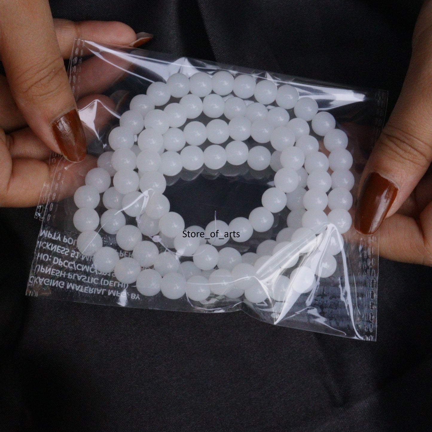 Glass beads of 8mm White and Black beads combo for jewelry making, Each pack contains 100pcs (Total 200pcs)